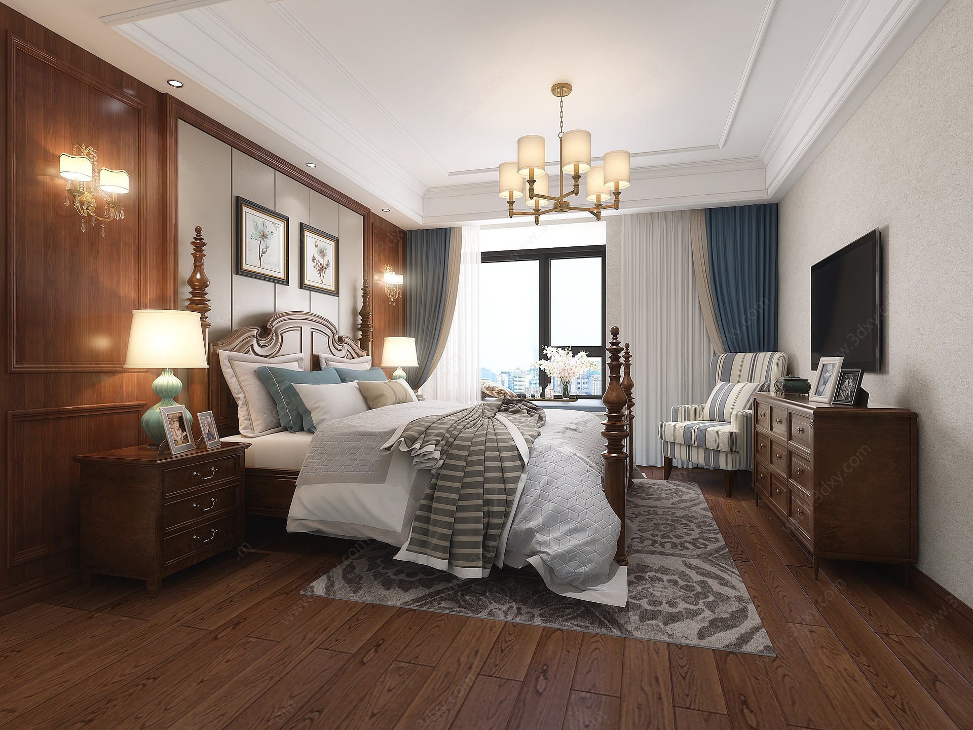 美式古典美式卧室3D模型