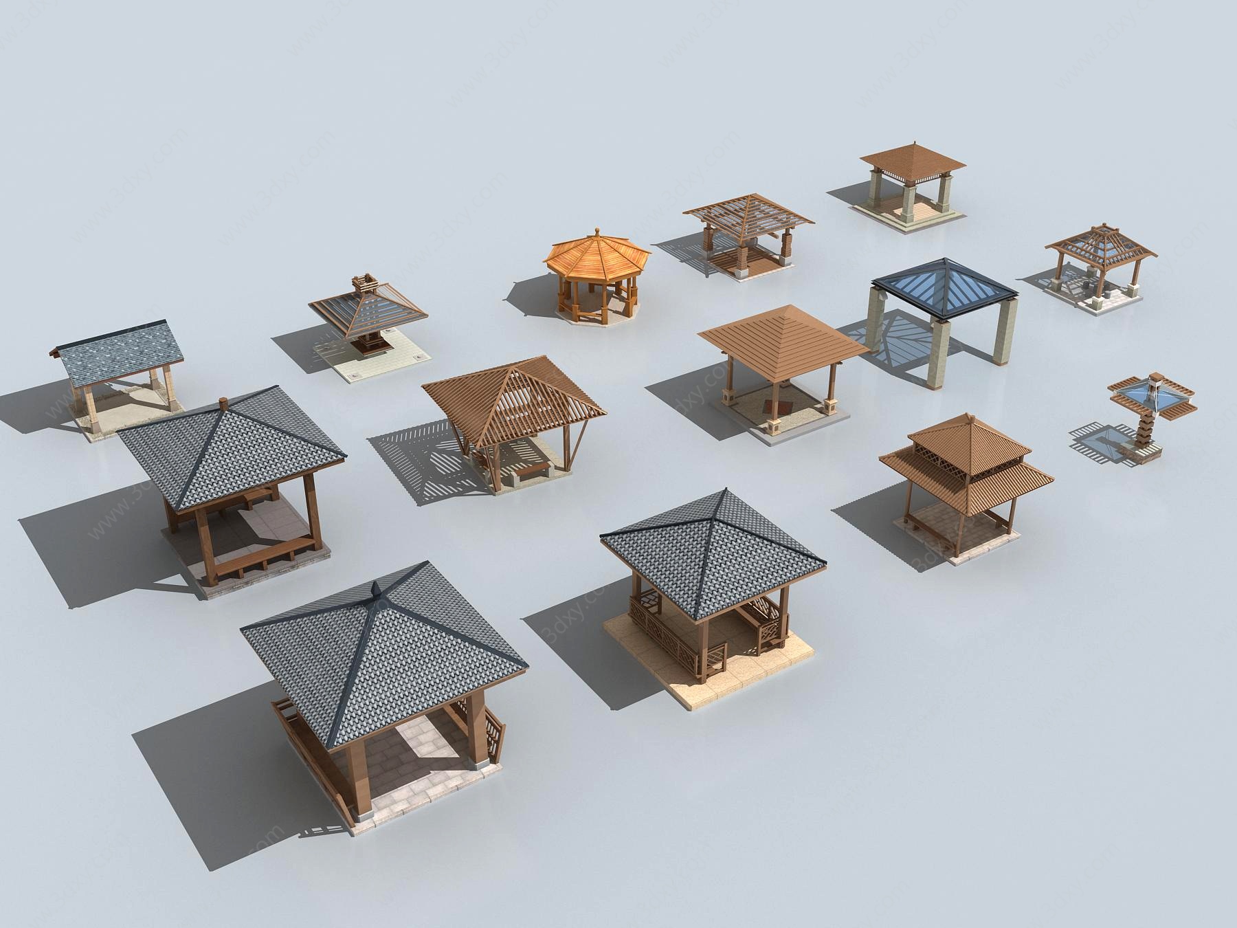 欧式东南亚木质凉亭3D模型