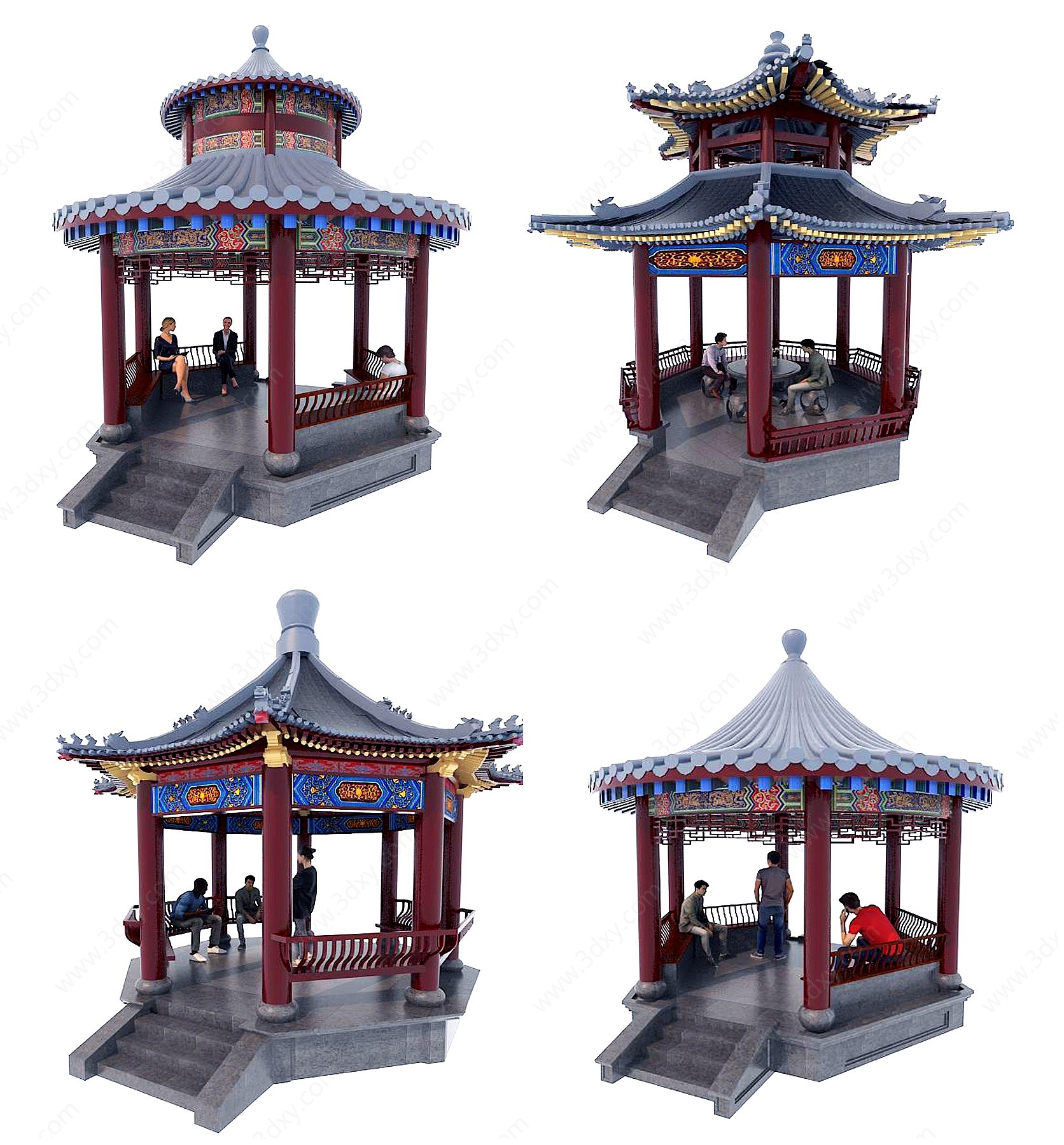 中式彩绘古建凉亭3D模型