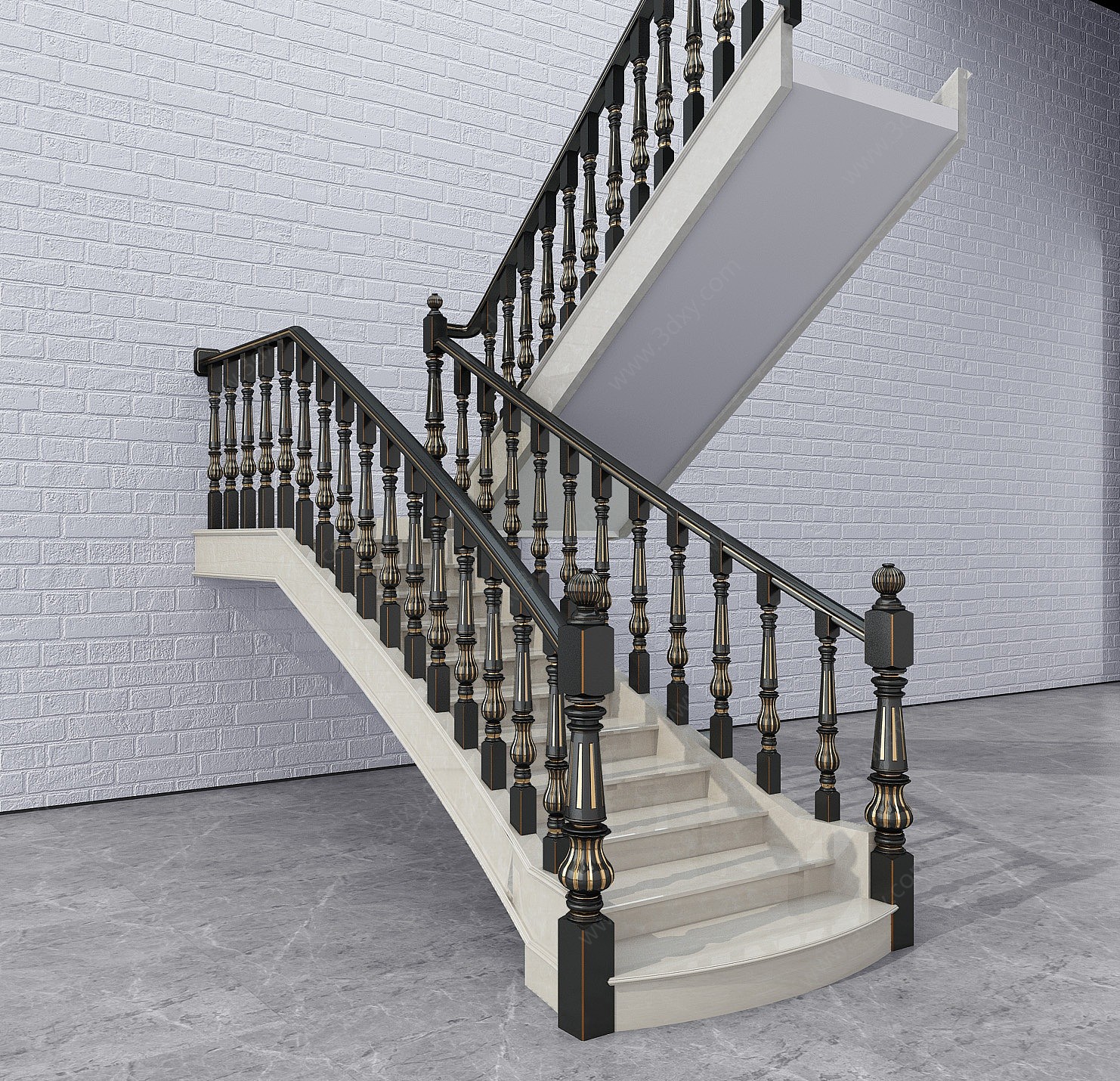 简欧欧式楼梯栏杆扶手3D模型