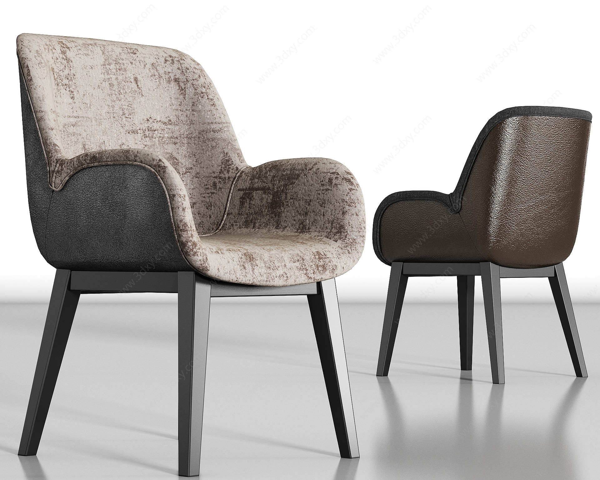 新中式金属皮革绒布单椅3D模型