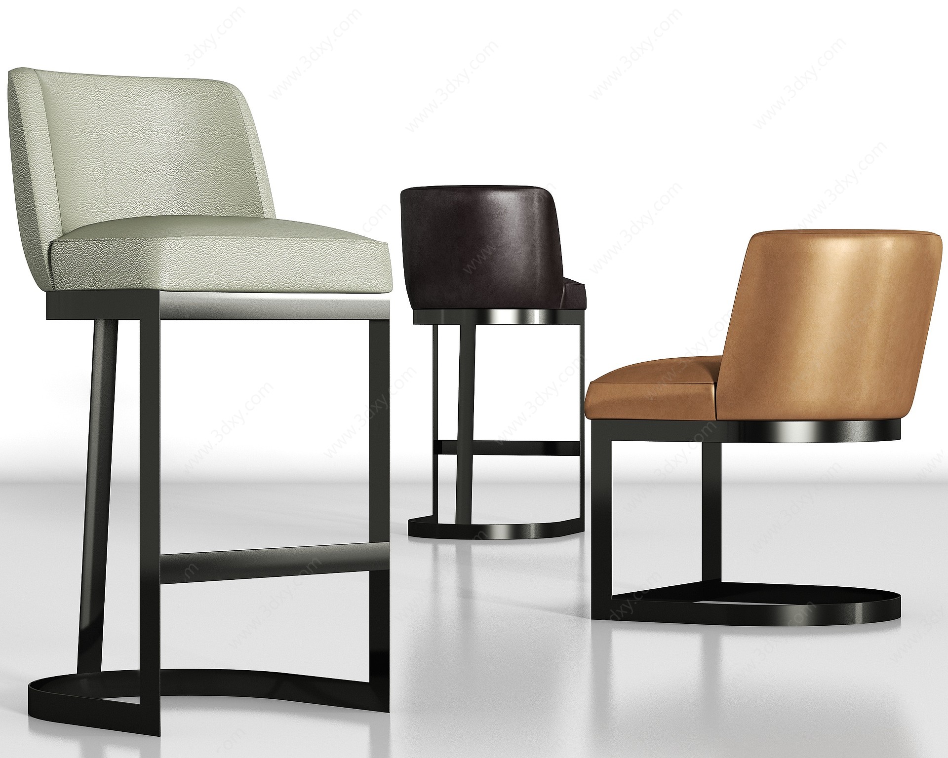 现代金属皮革单椅吧椅组合3D模型