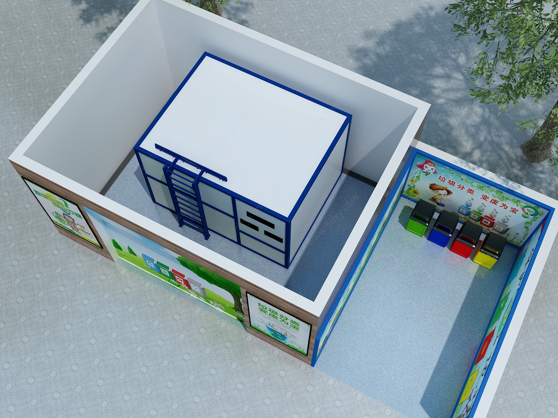 现代垃圾回收站垃圾桶树3D模型