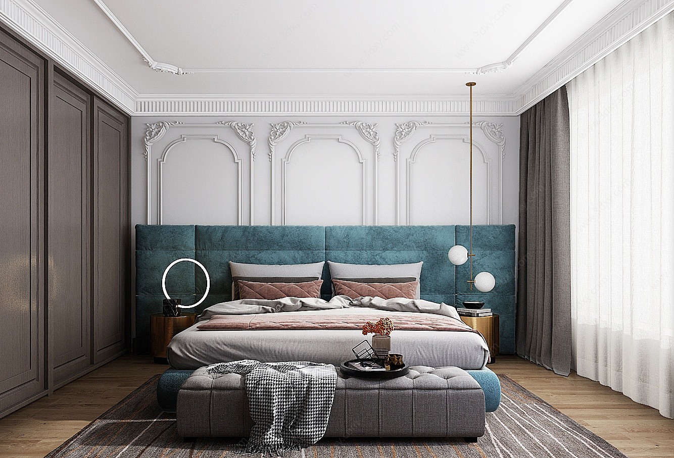 现代轻奢欧式法式卧室3D模型