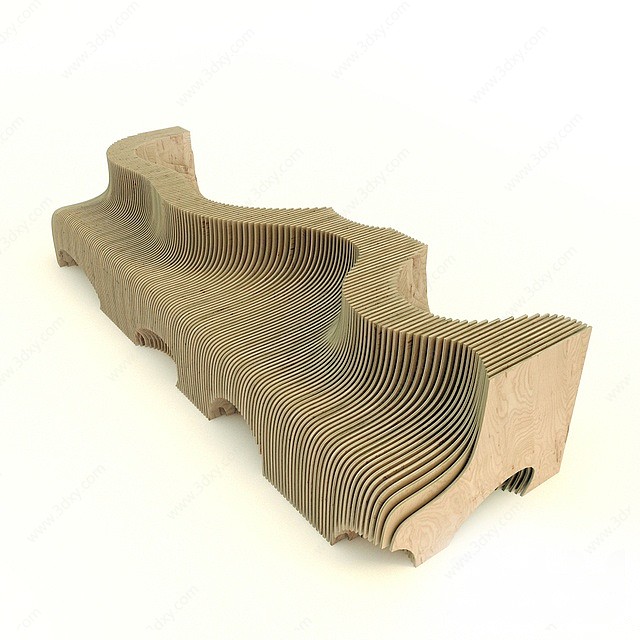 室外异形木条公共座椅3D模型