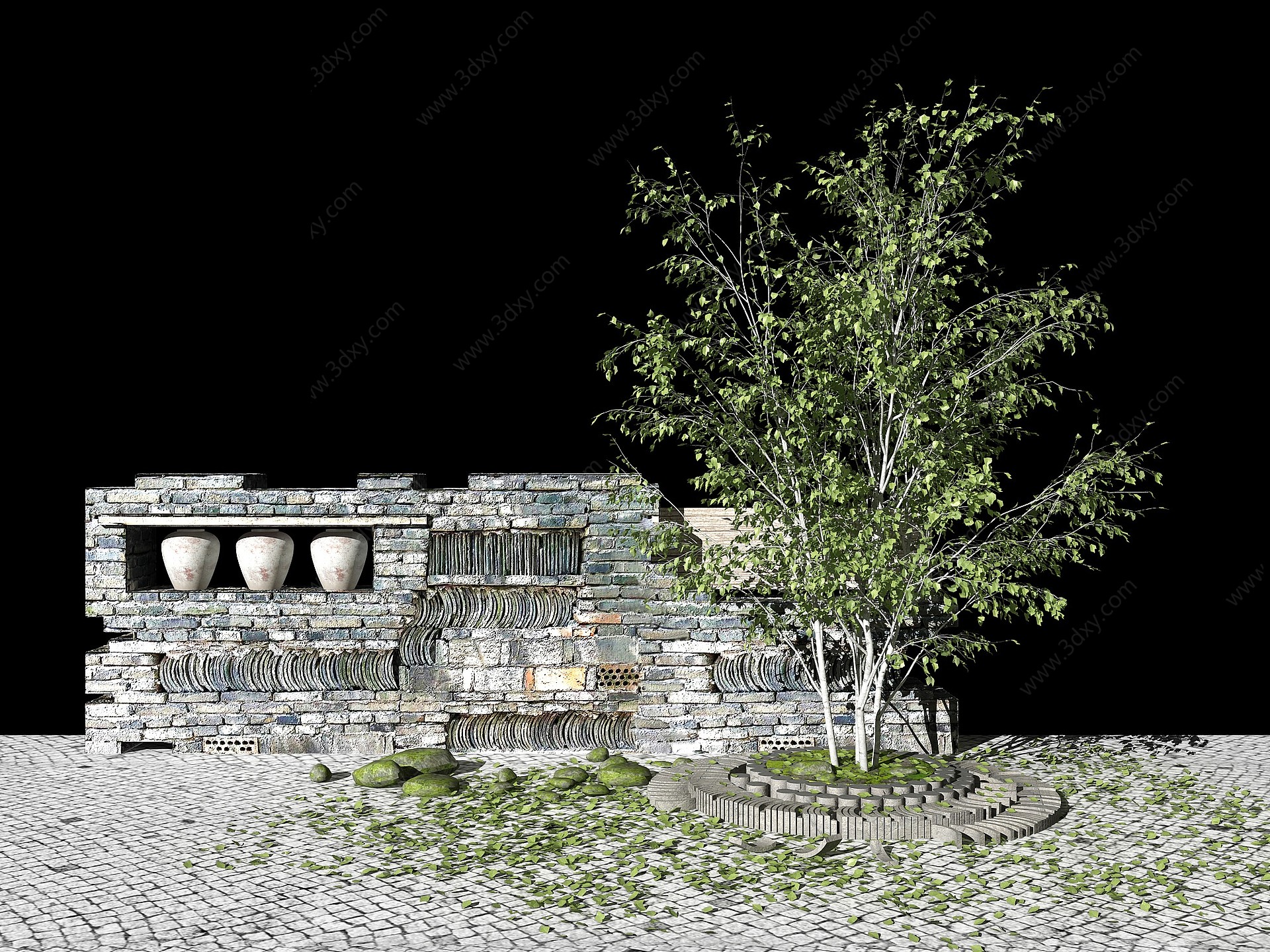 景观树残破院墙围墙3D模型