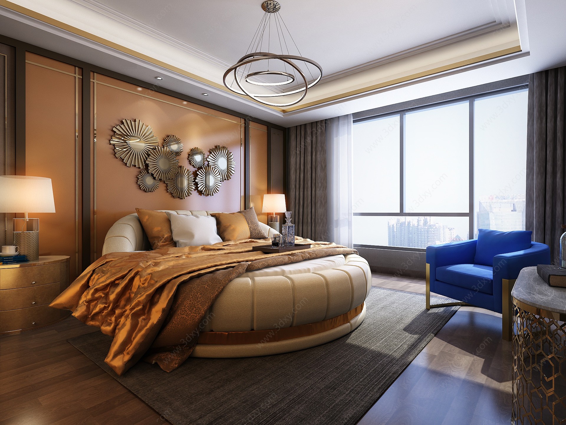 后现代卧室大圆床3D模型