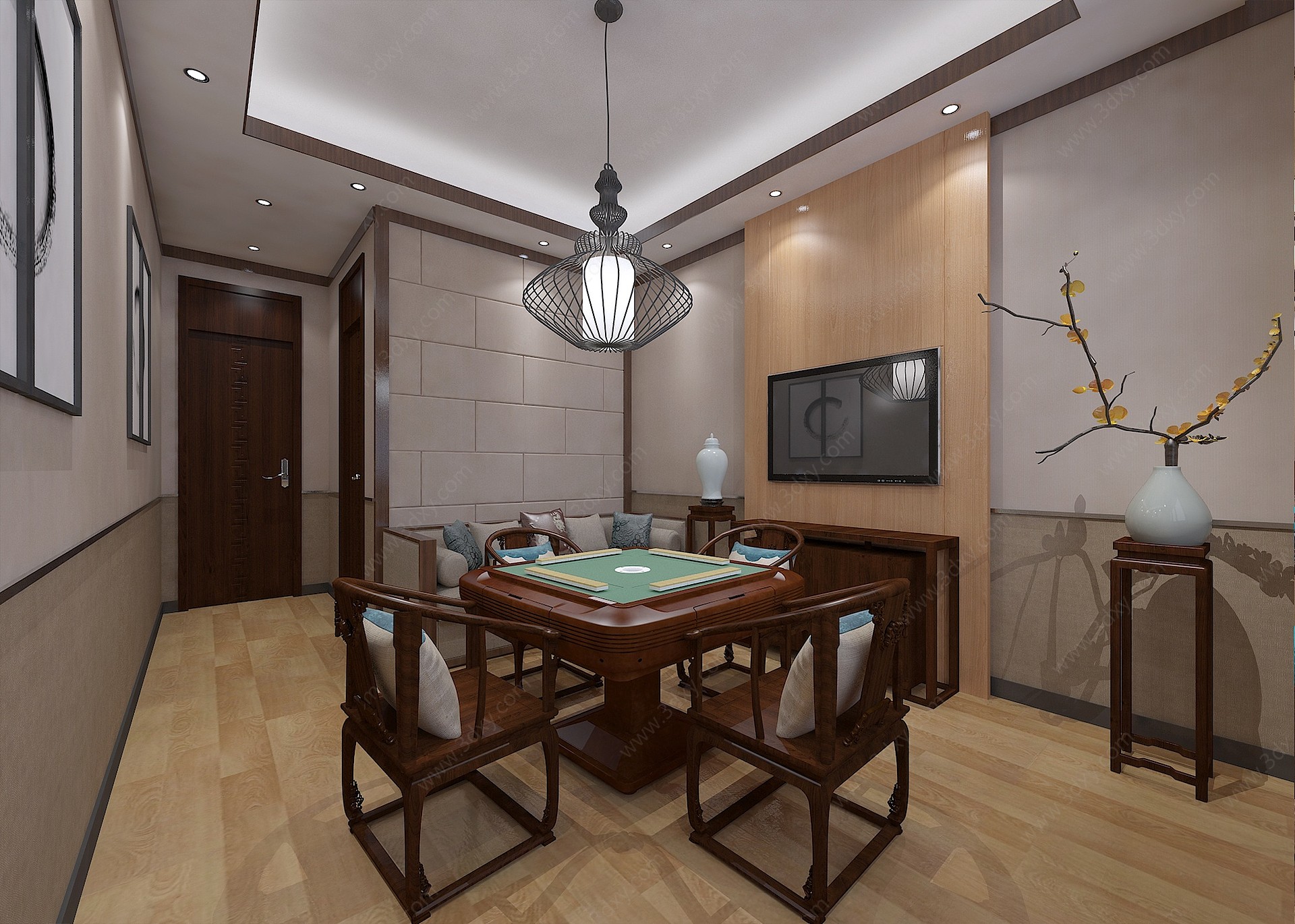 中式棋牌室茶楼包房棋牌室3D模型