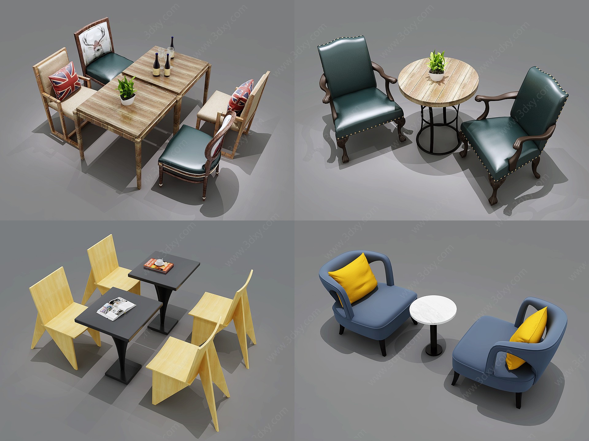 美式休闲桌椅组合3D模型