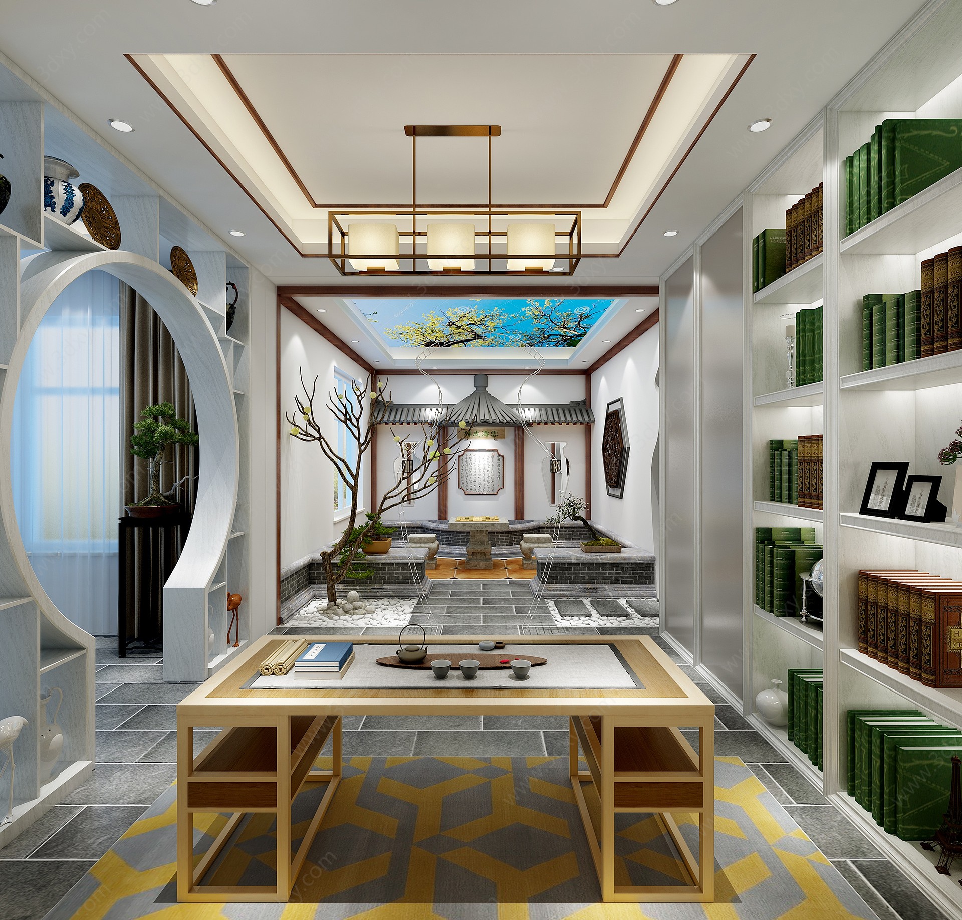 中式书房庭院3D模型