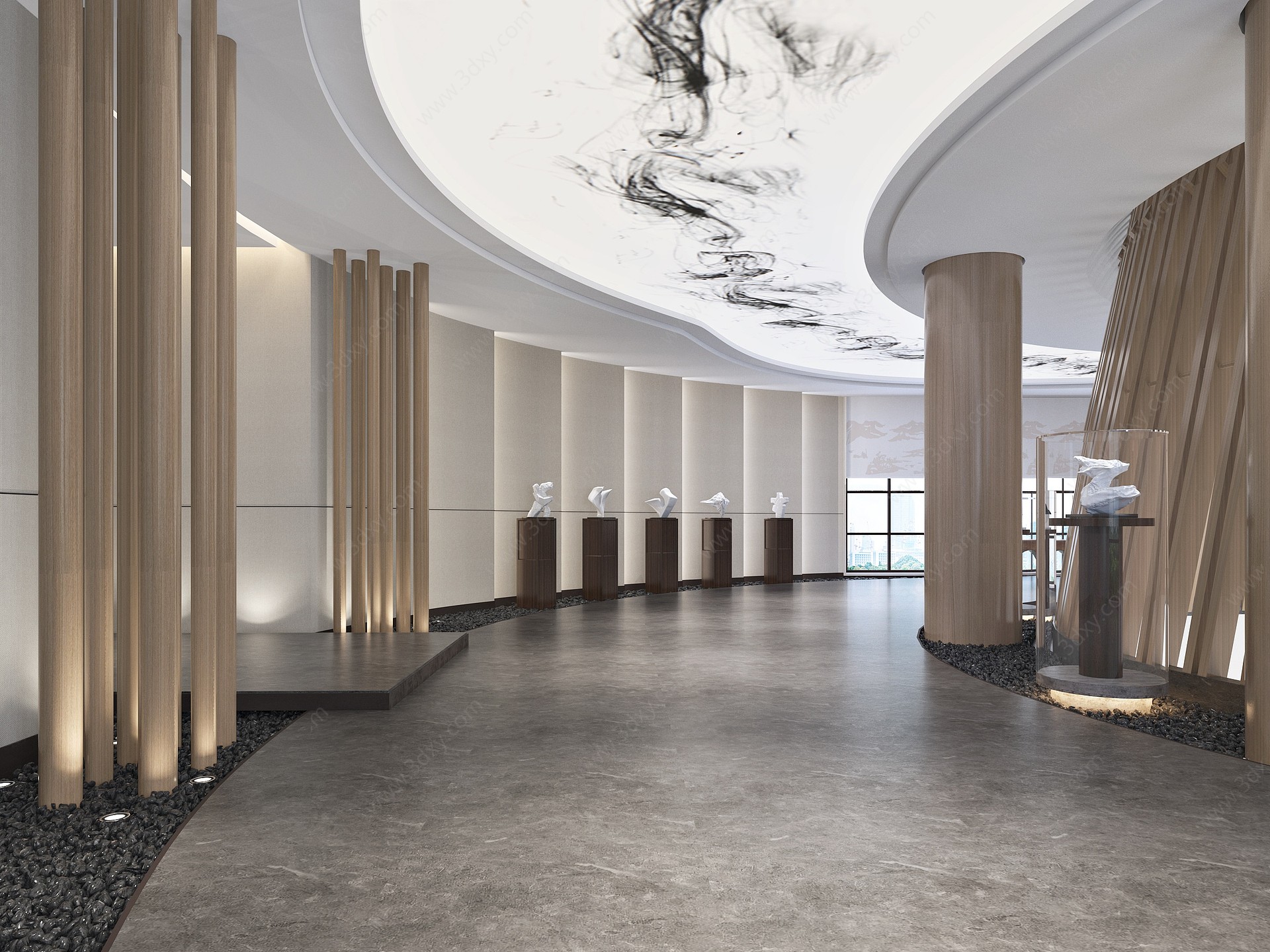 新中式艺术展厅走廊3D模型