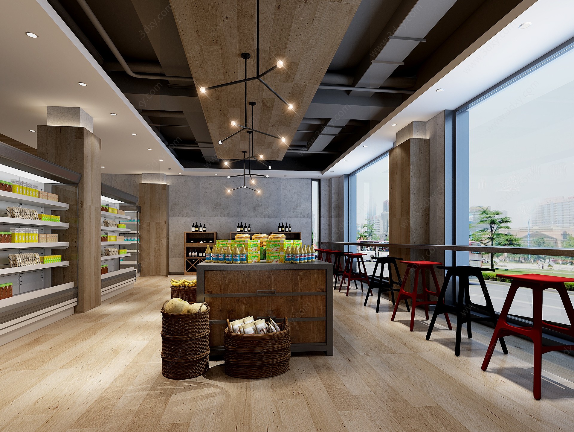 现代便利店超市咖啡休闲区3D模型