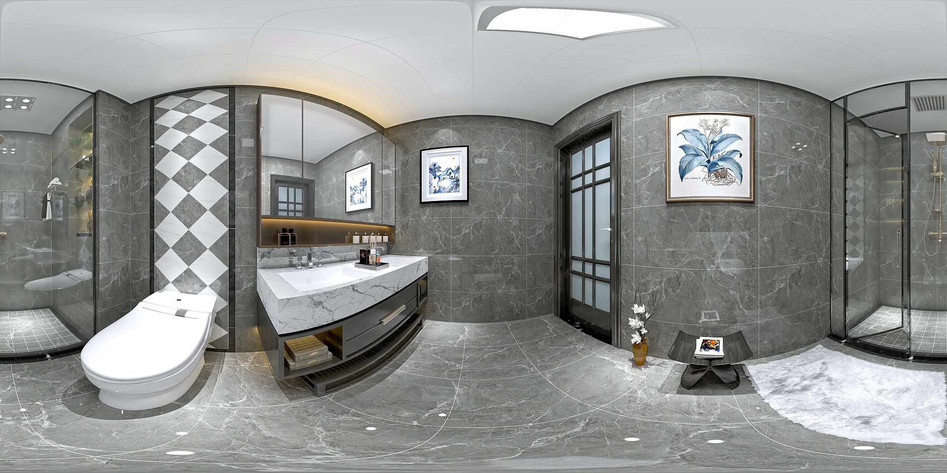 中式卫生间卫浴洁具背景墙3D模型