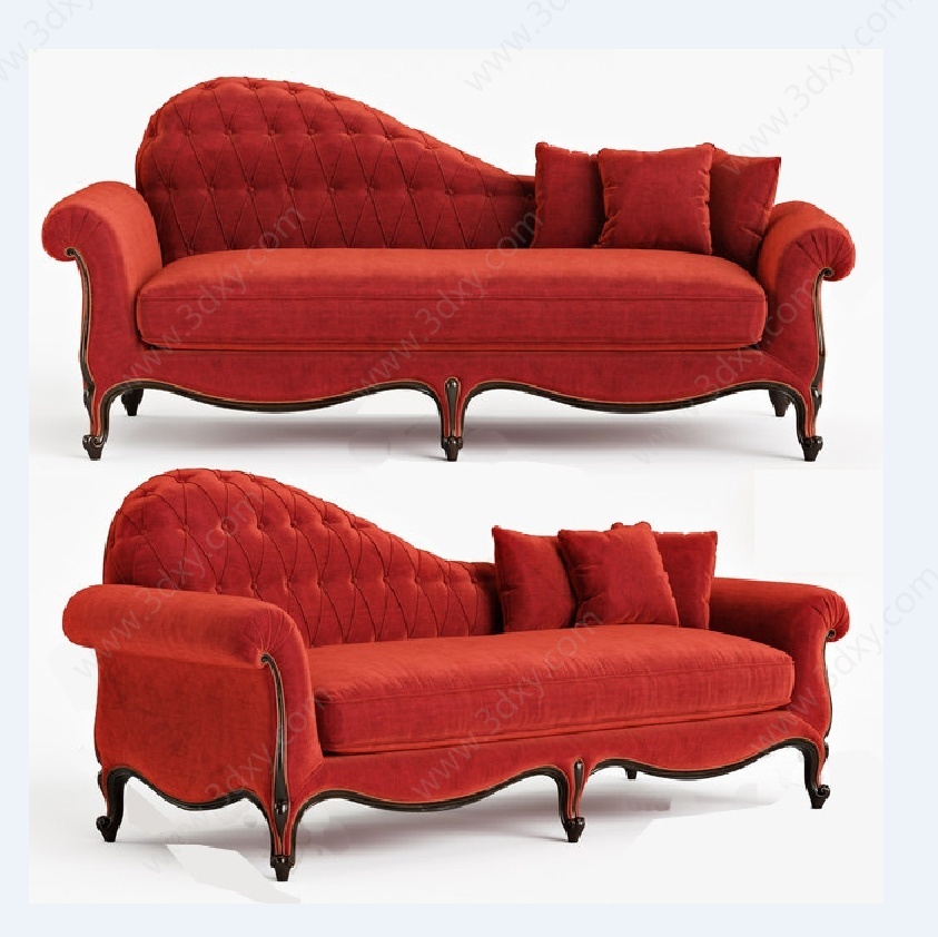 欧式红沙发3D模型