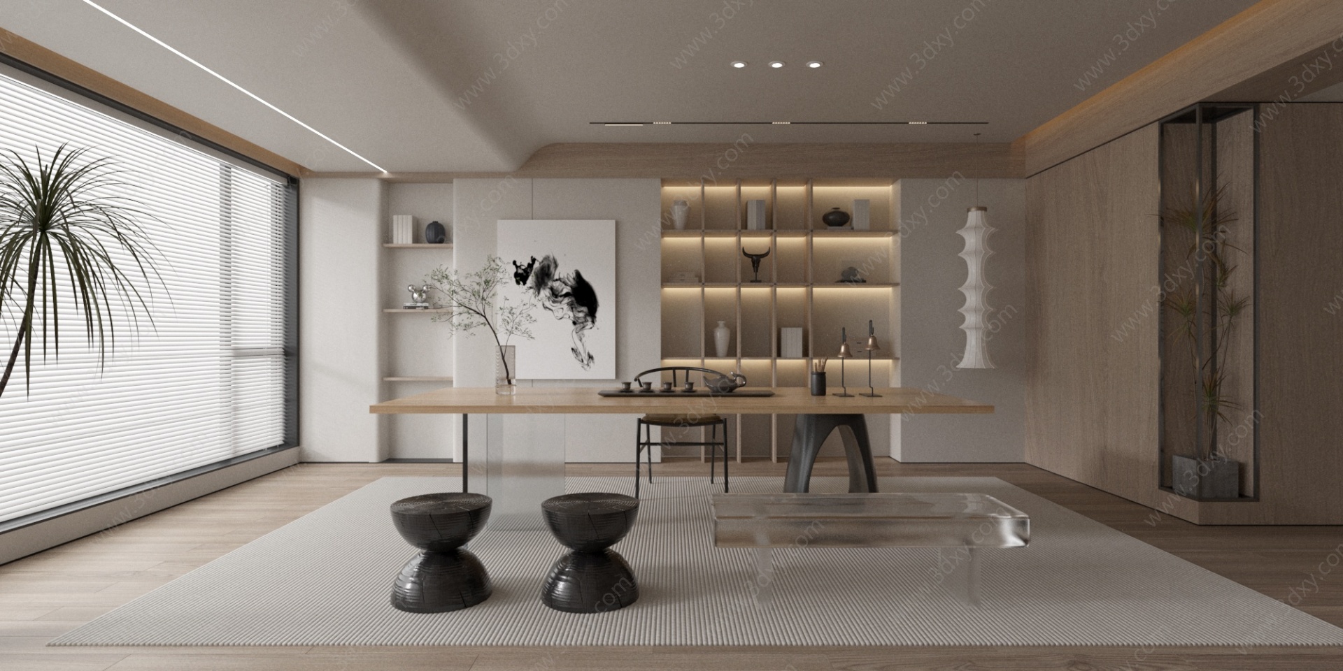 新中式茶室书房3D模型