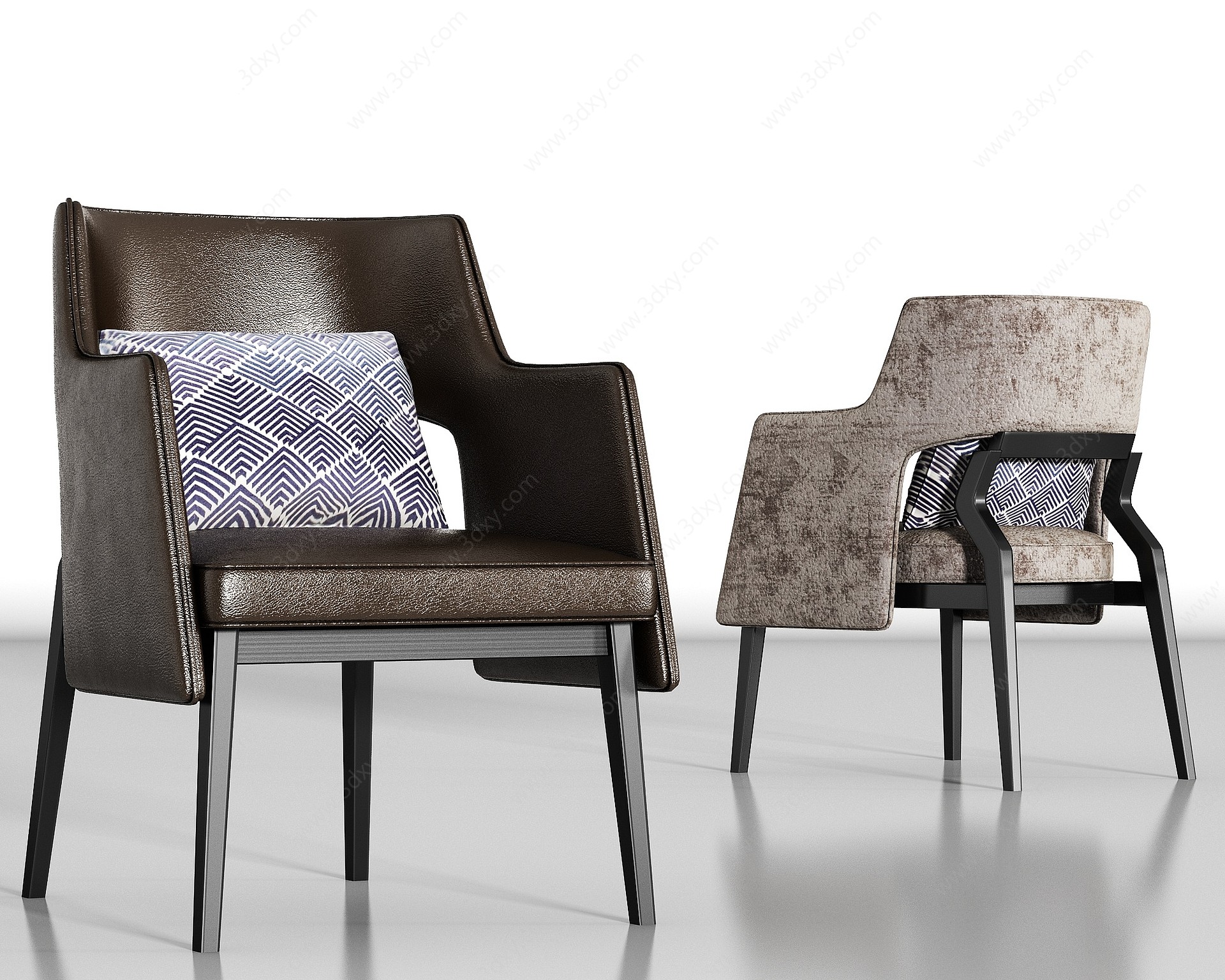 新中式金属皮革绒布单椅3D模型