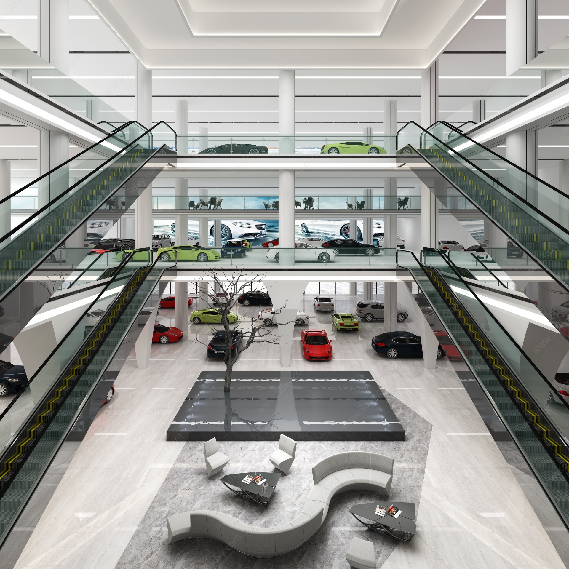 现代商场挑高汽车展厅3D模型