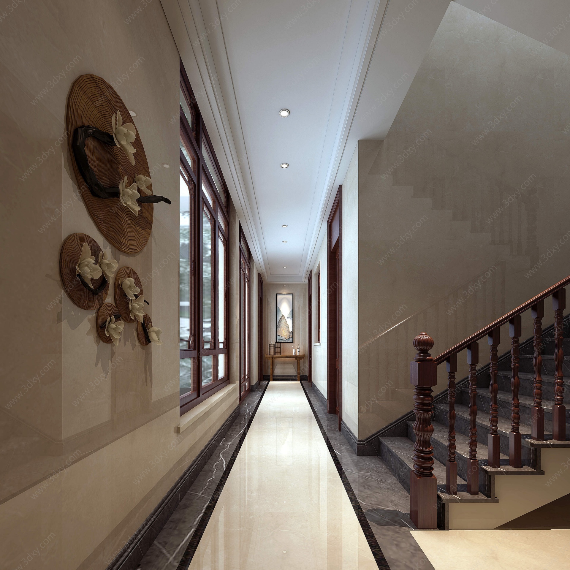 中式过道装饰楼梯间端景柜3D模型