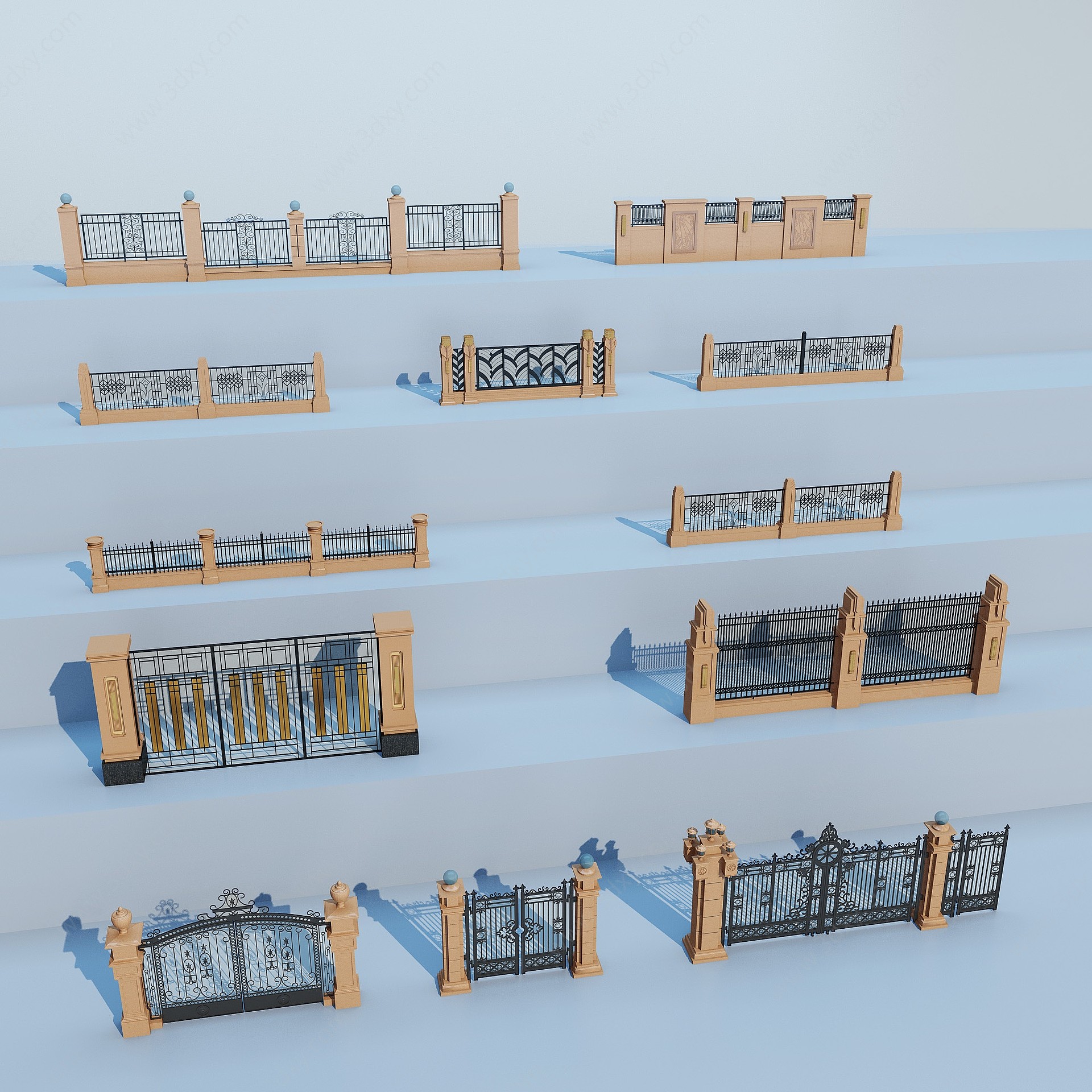 欧式铁艺围墙院墙栏杆大门3D模型