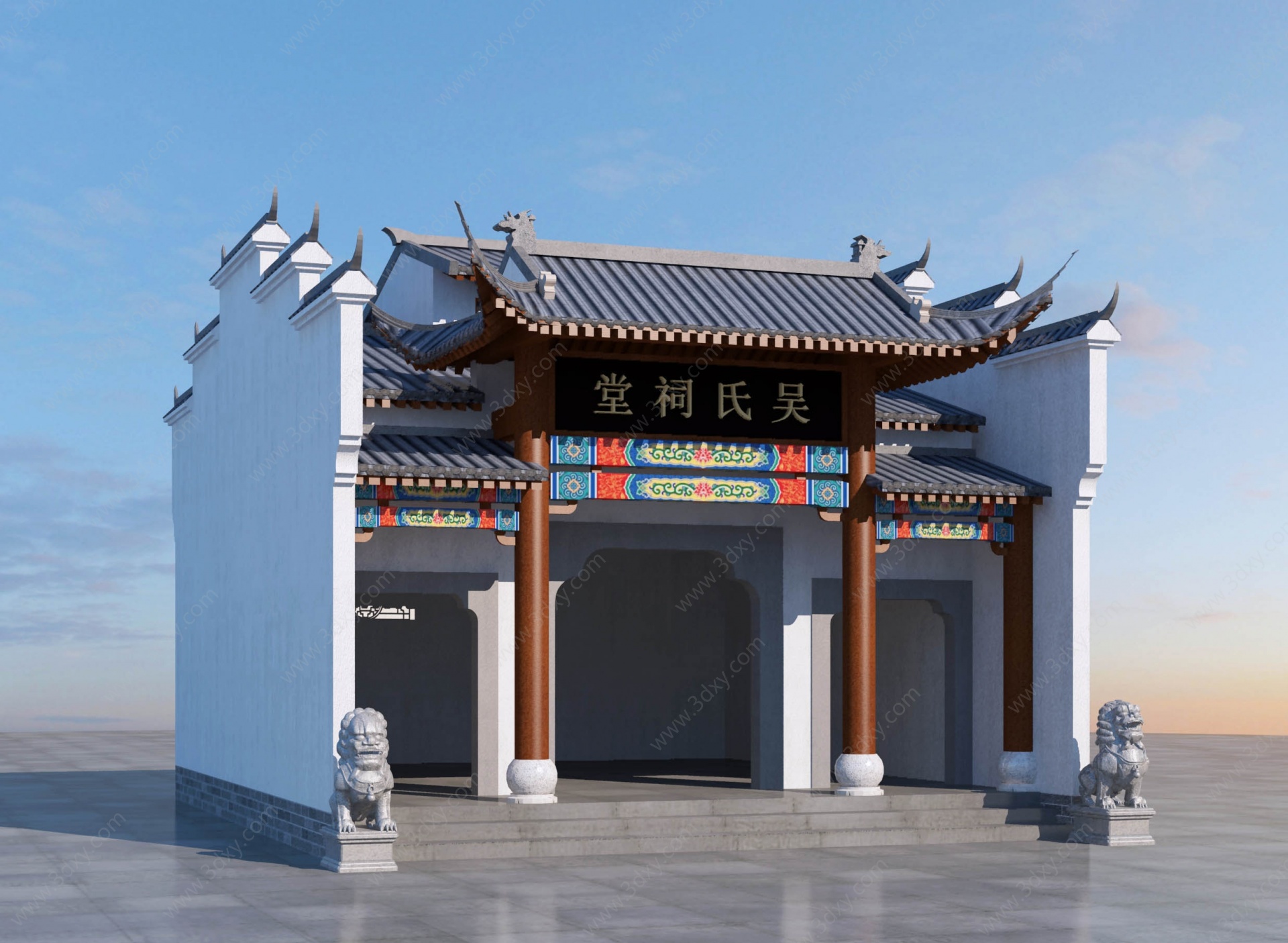 中式古建祠堂传统建筑3D模型