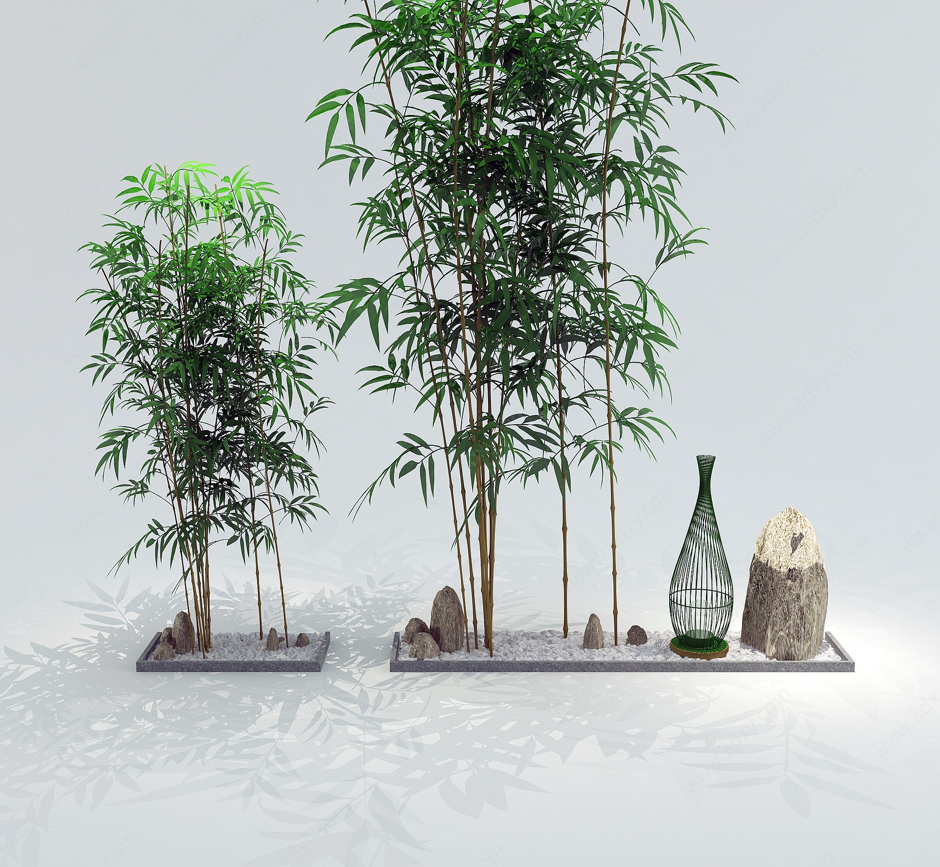 新中式禅意石头竹子3D模型