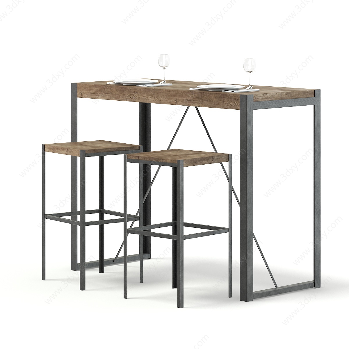 工业风餐桌椅组合3D模型