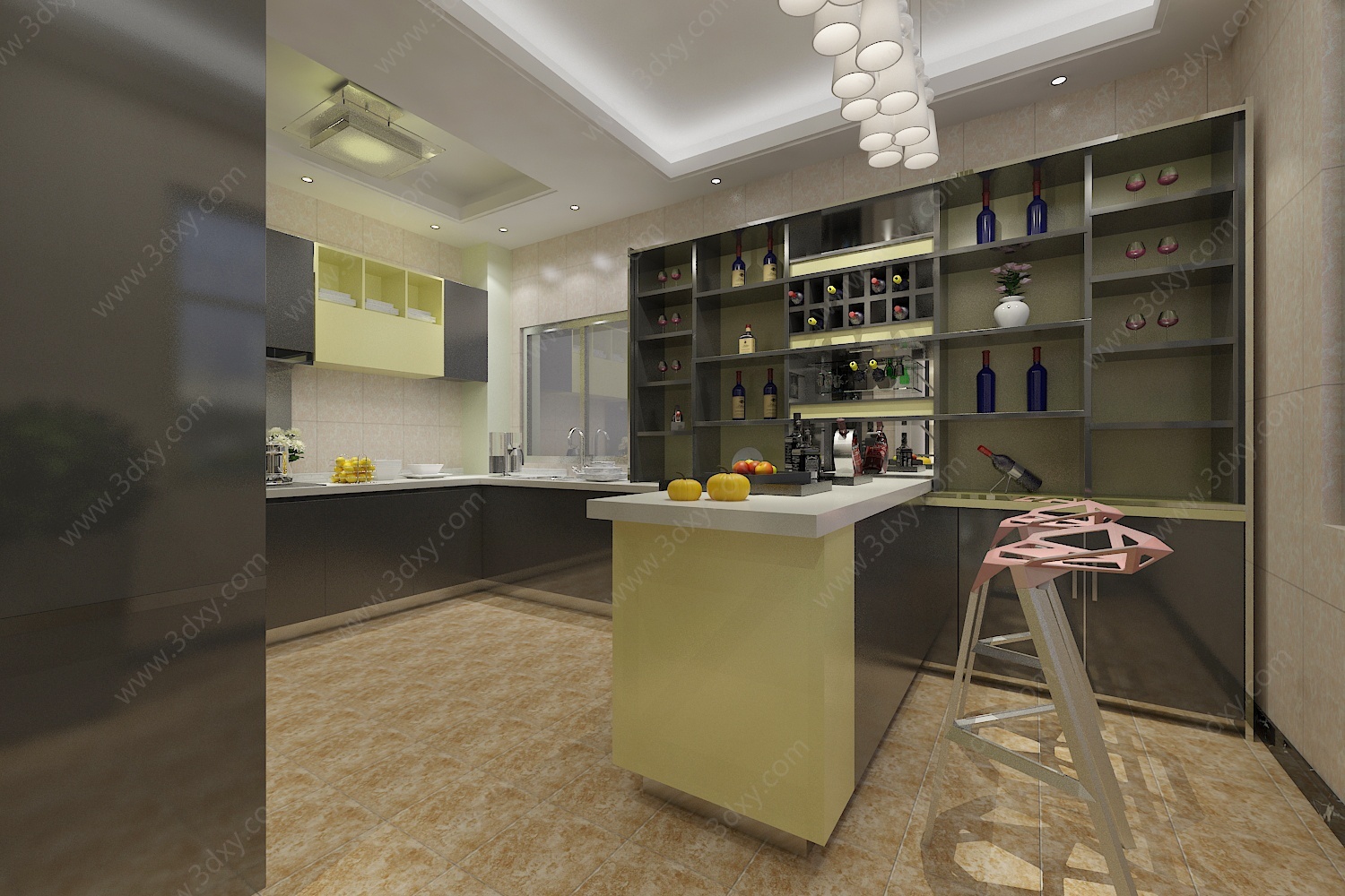 现代客厅厨房沙发组合3D模型