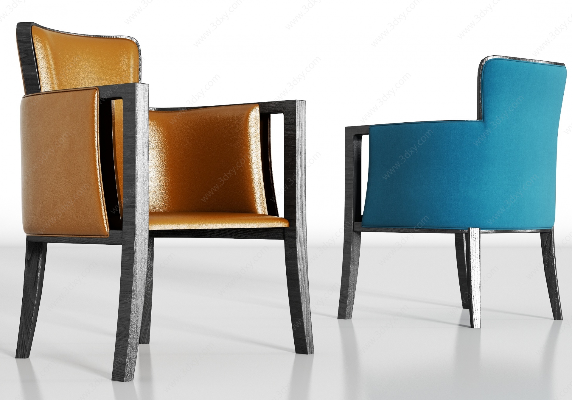新中式皮革绒布单椅组合3D模型