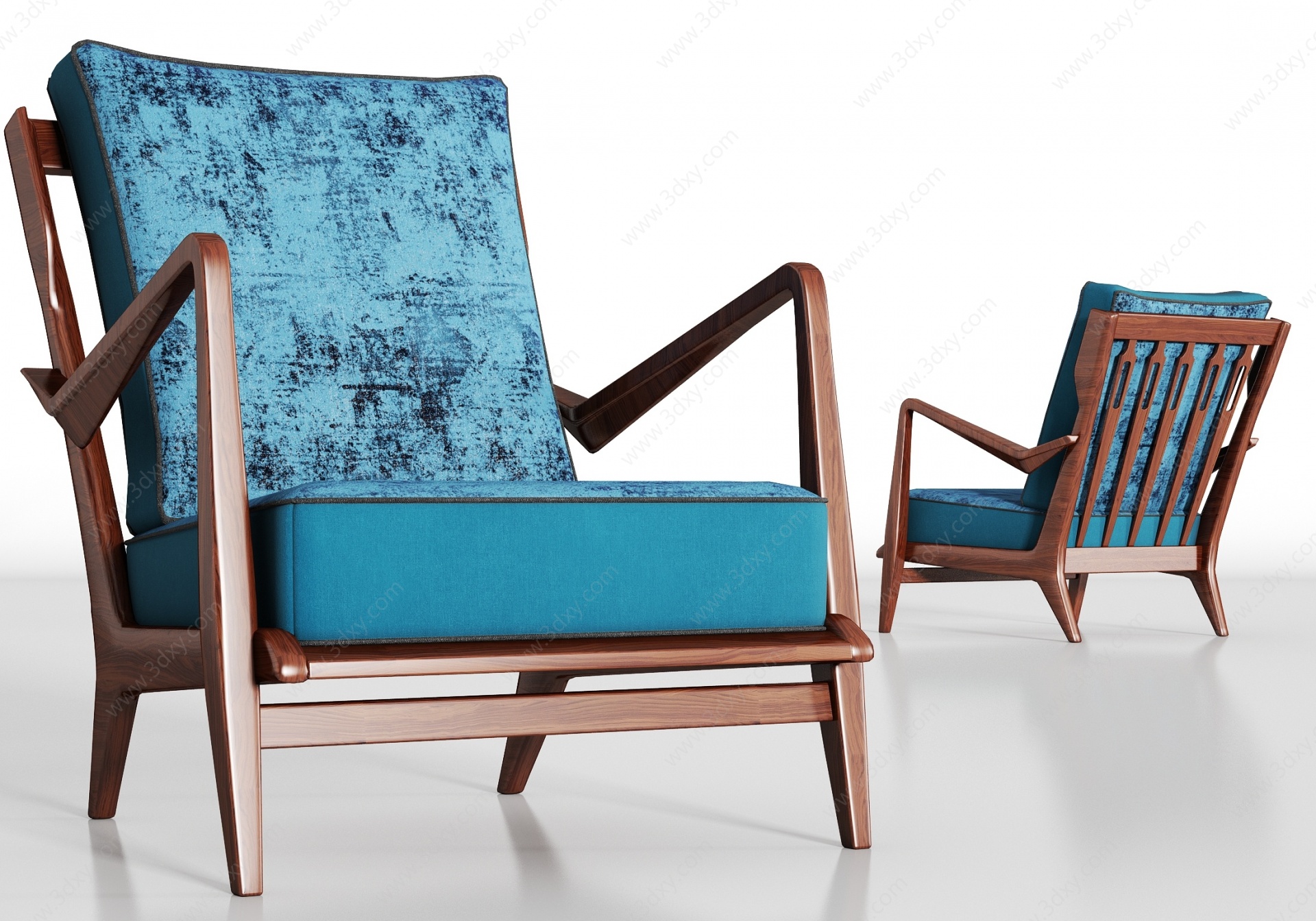 北欧实木绒布单椅组合3D模型