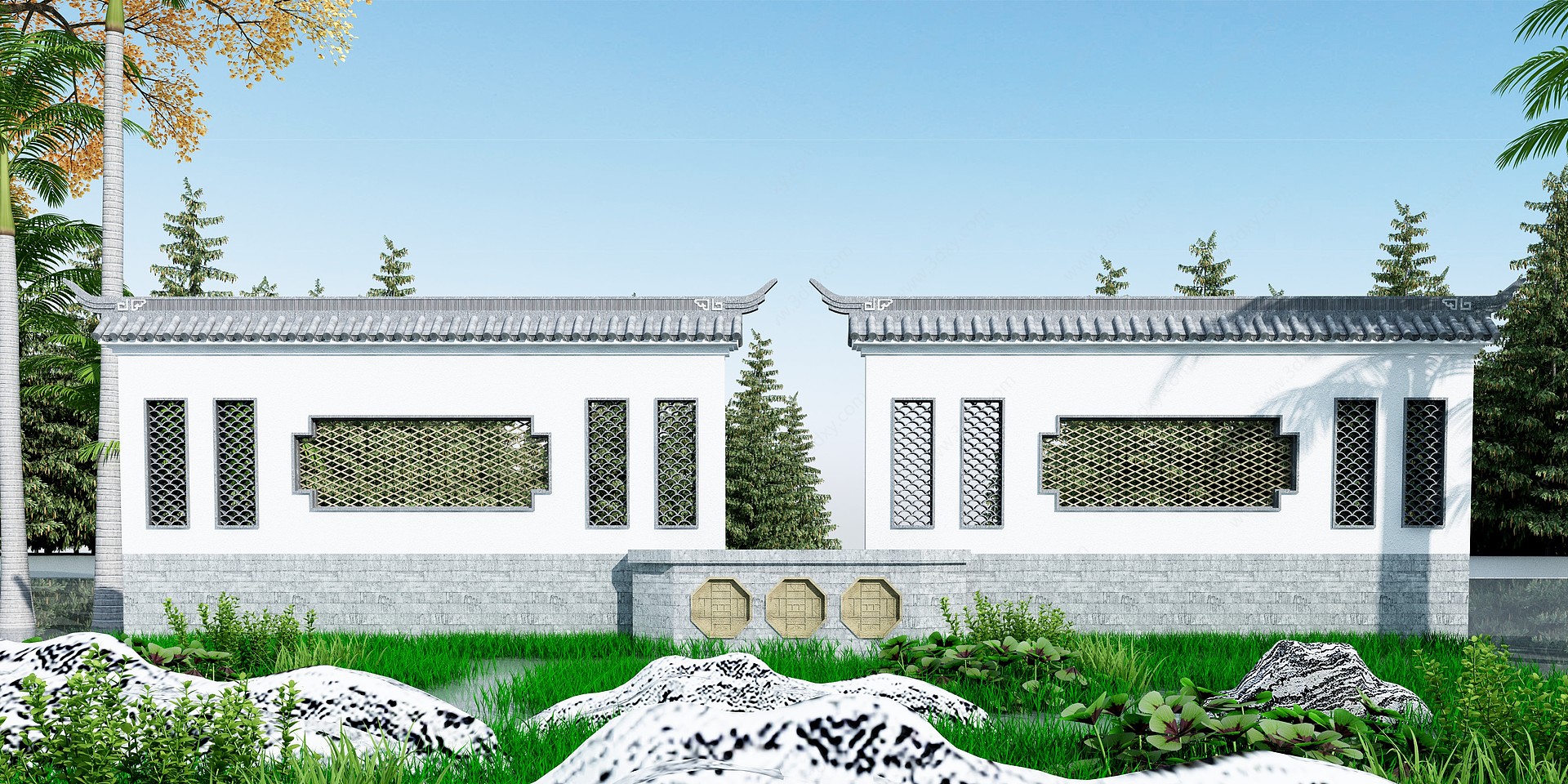 新中式景墙围墙3D模型