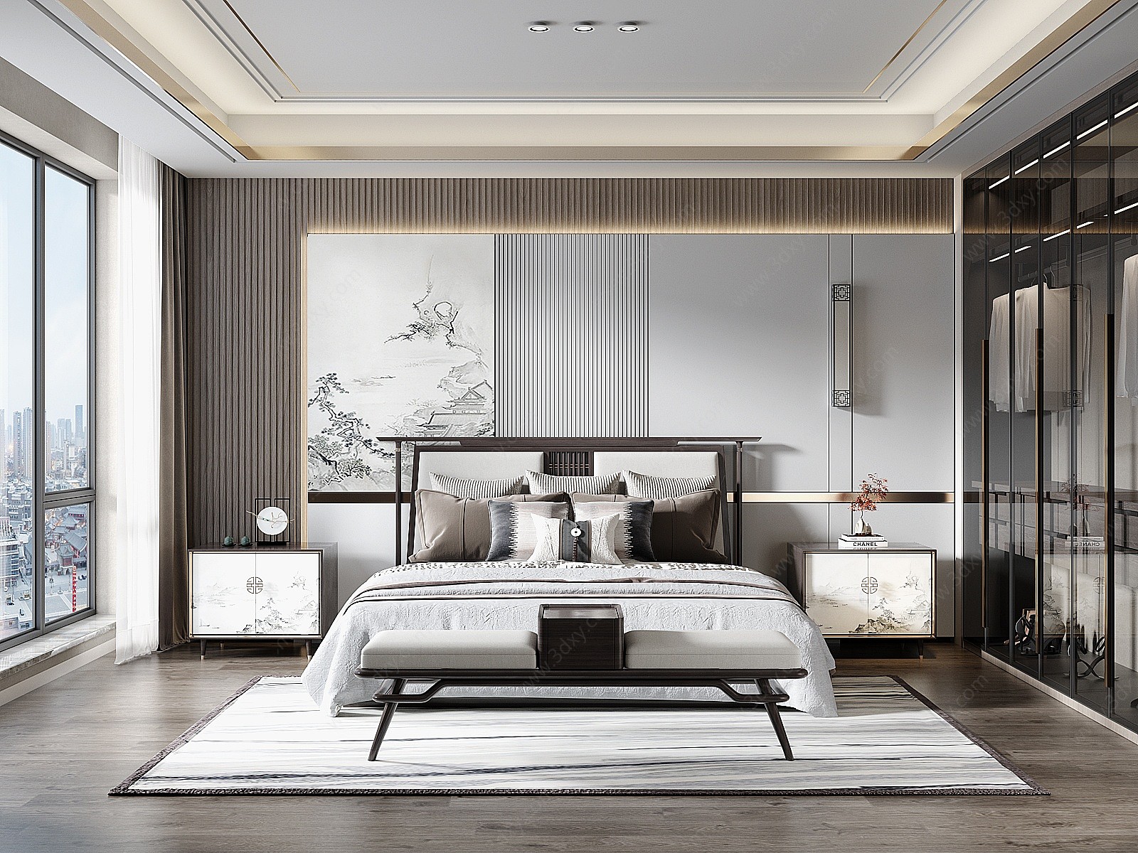 新中式家居卧室3D模型