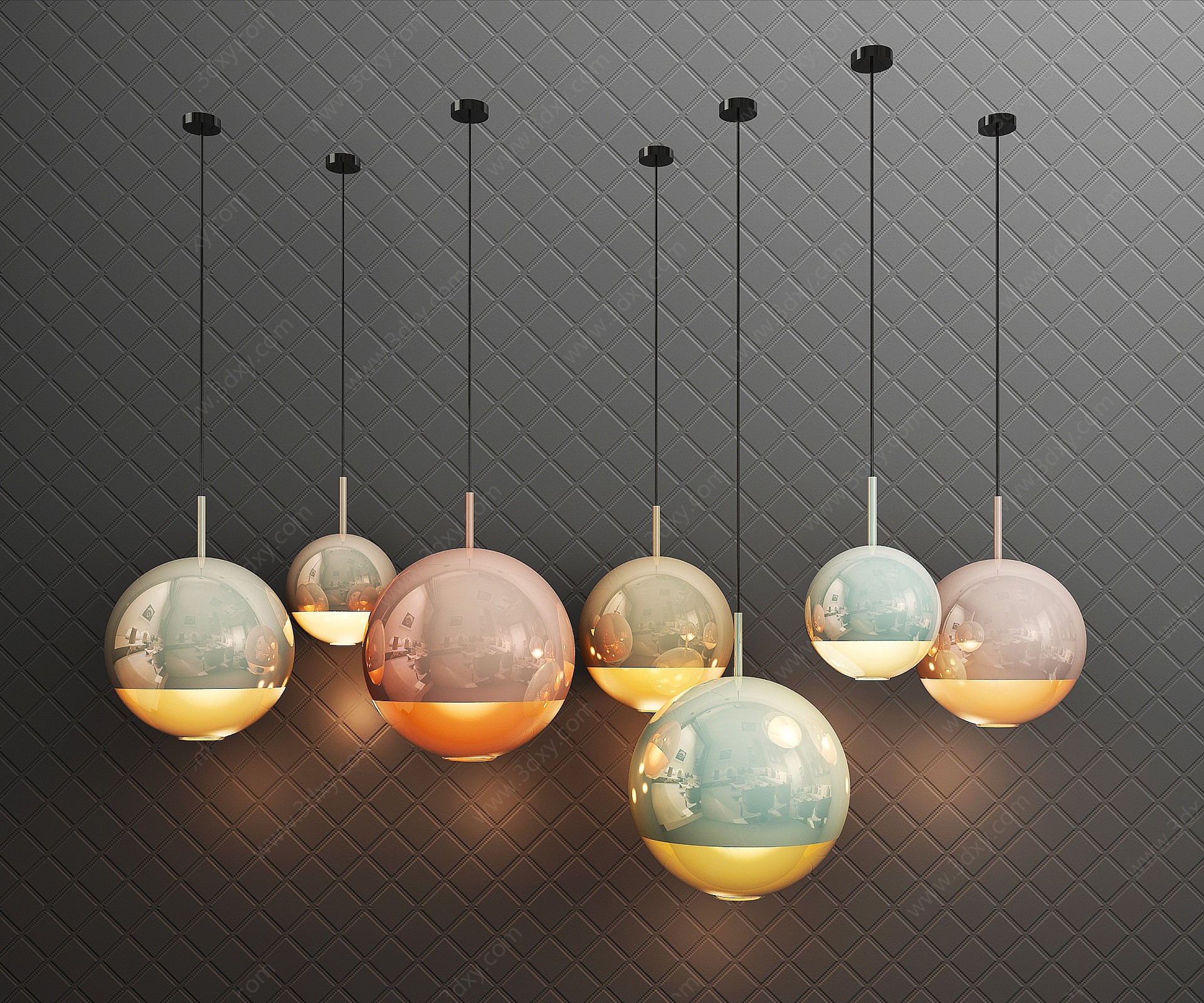 现代球形组合吊灯3D模型