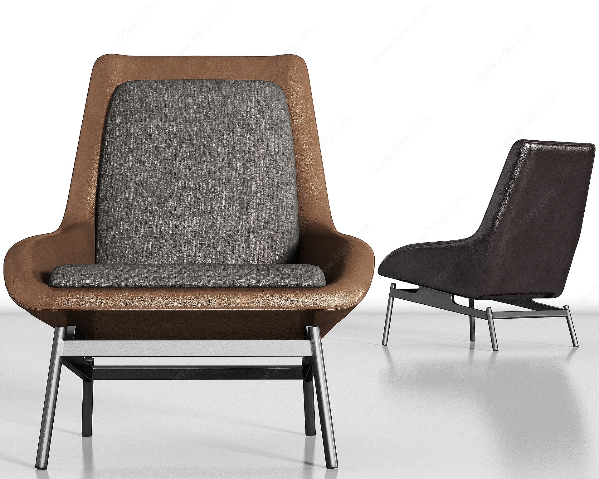 现代休闲金属皮革单椅组合3D模型