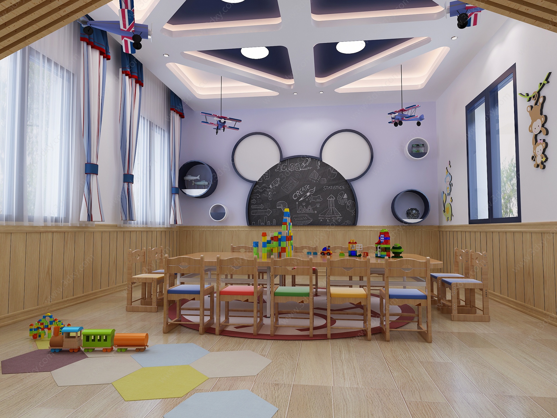 现代幼儿园美劳室3D模型