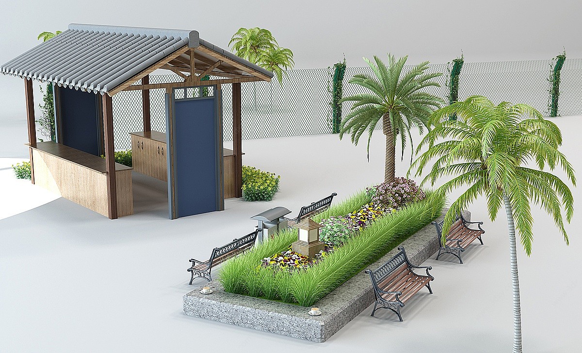 户外休闲座椅植物花坛花槽3D模型