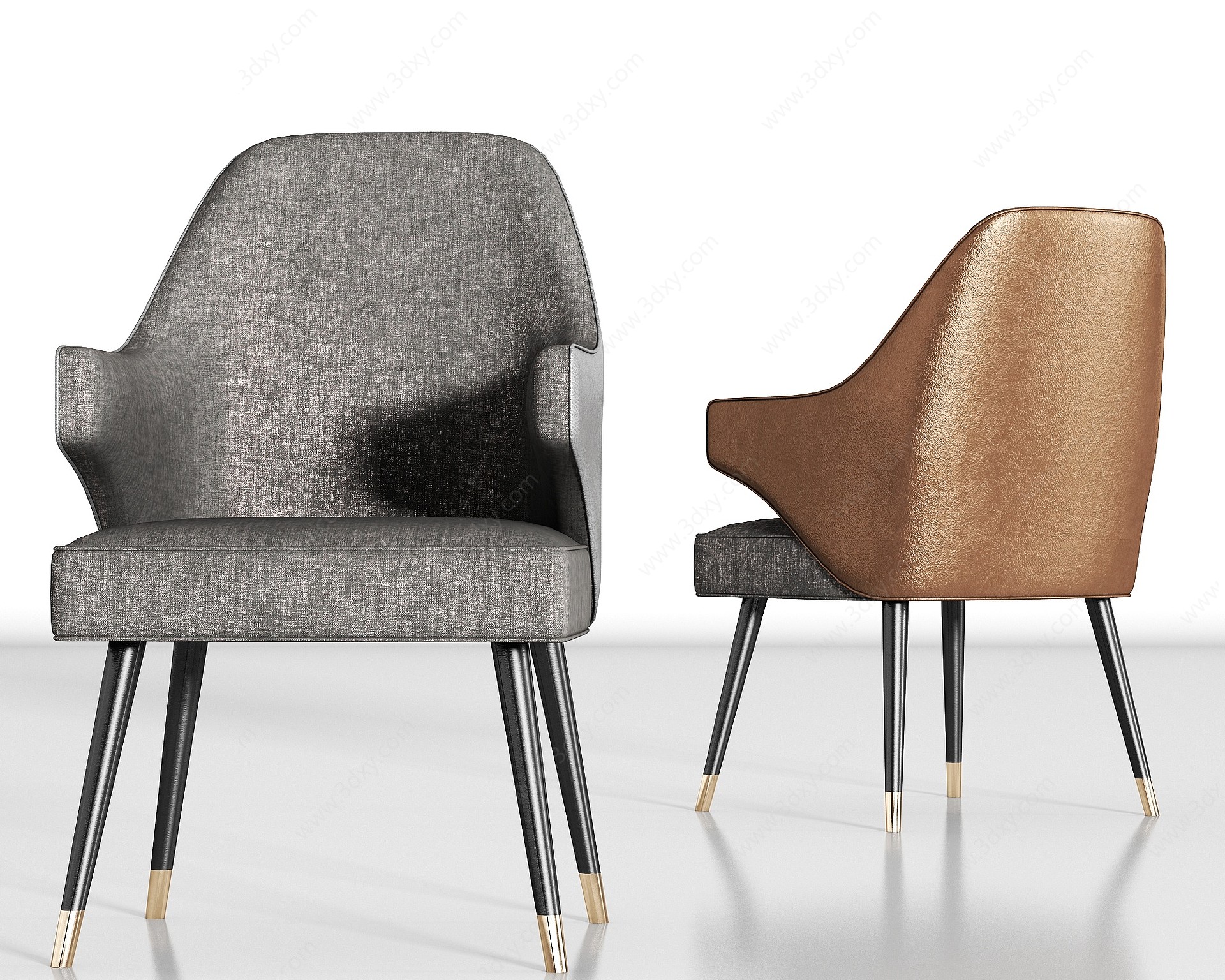 现代休闲布艺皮革单椅组合3D模型