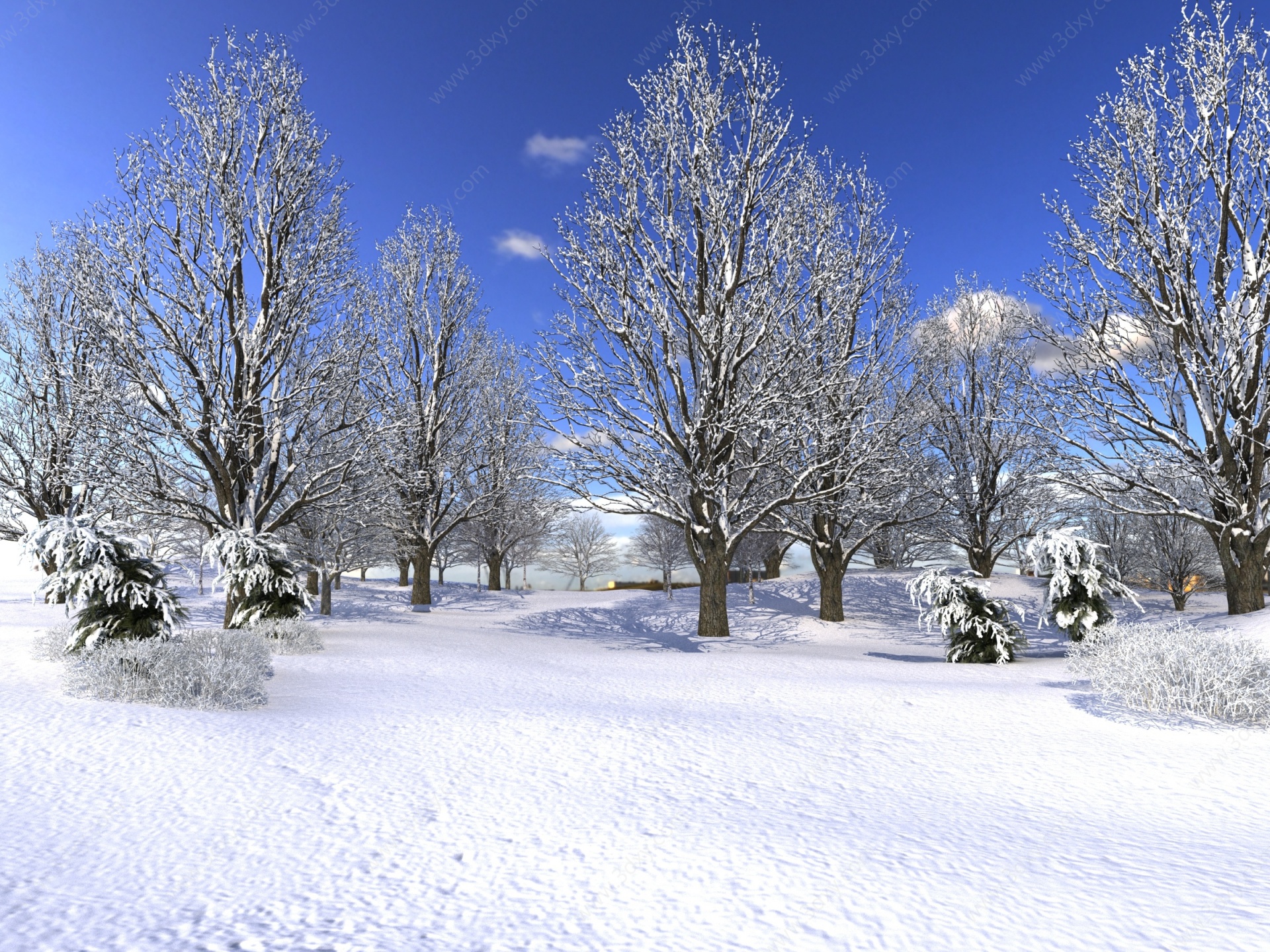 现代雪景森林3D模型