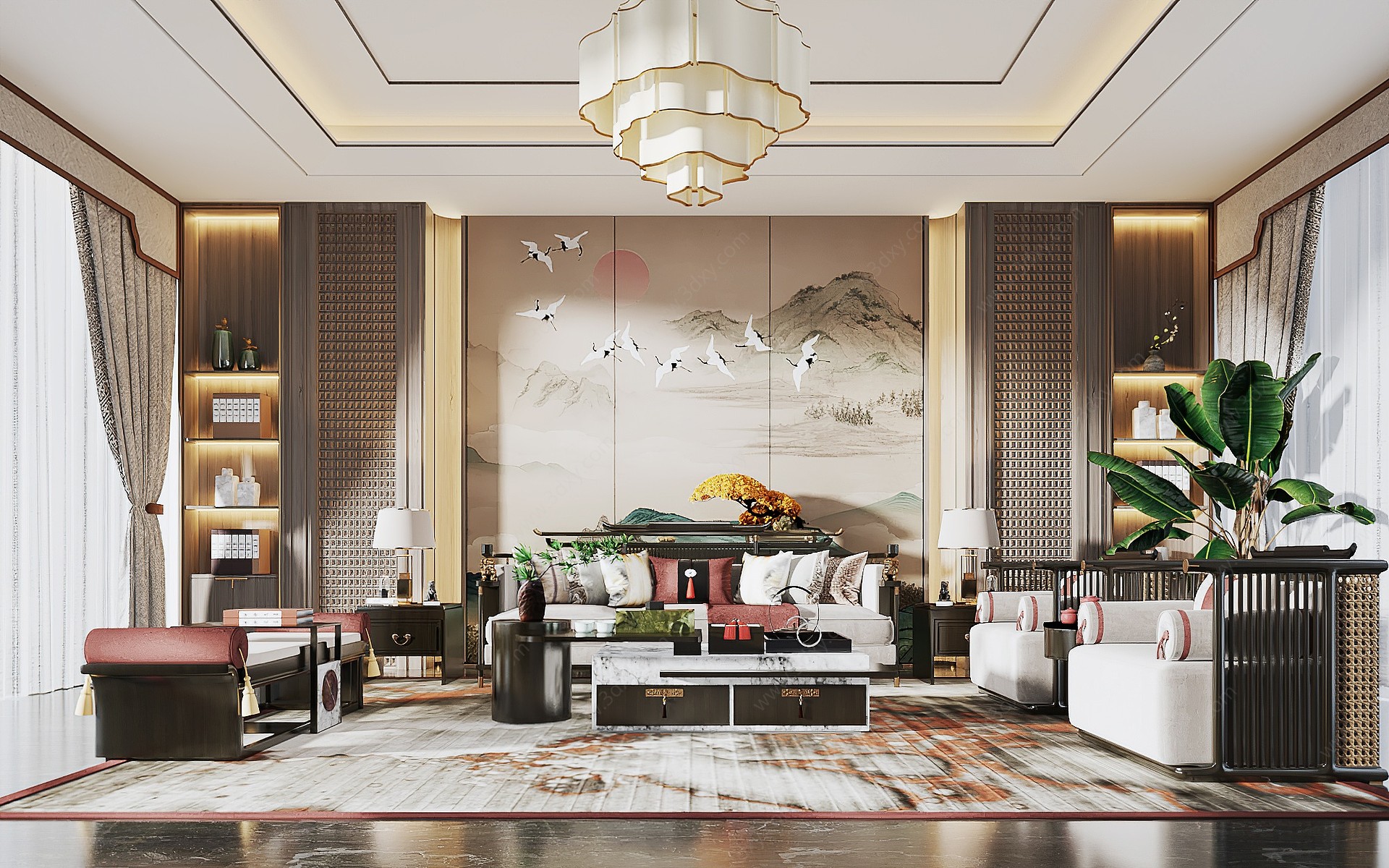 新中式家居客厅3D模型