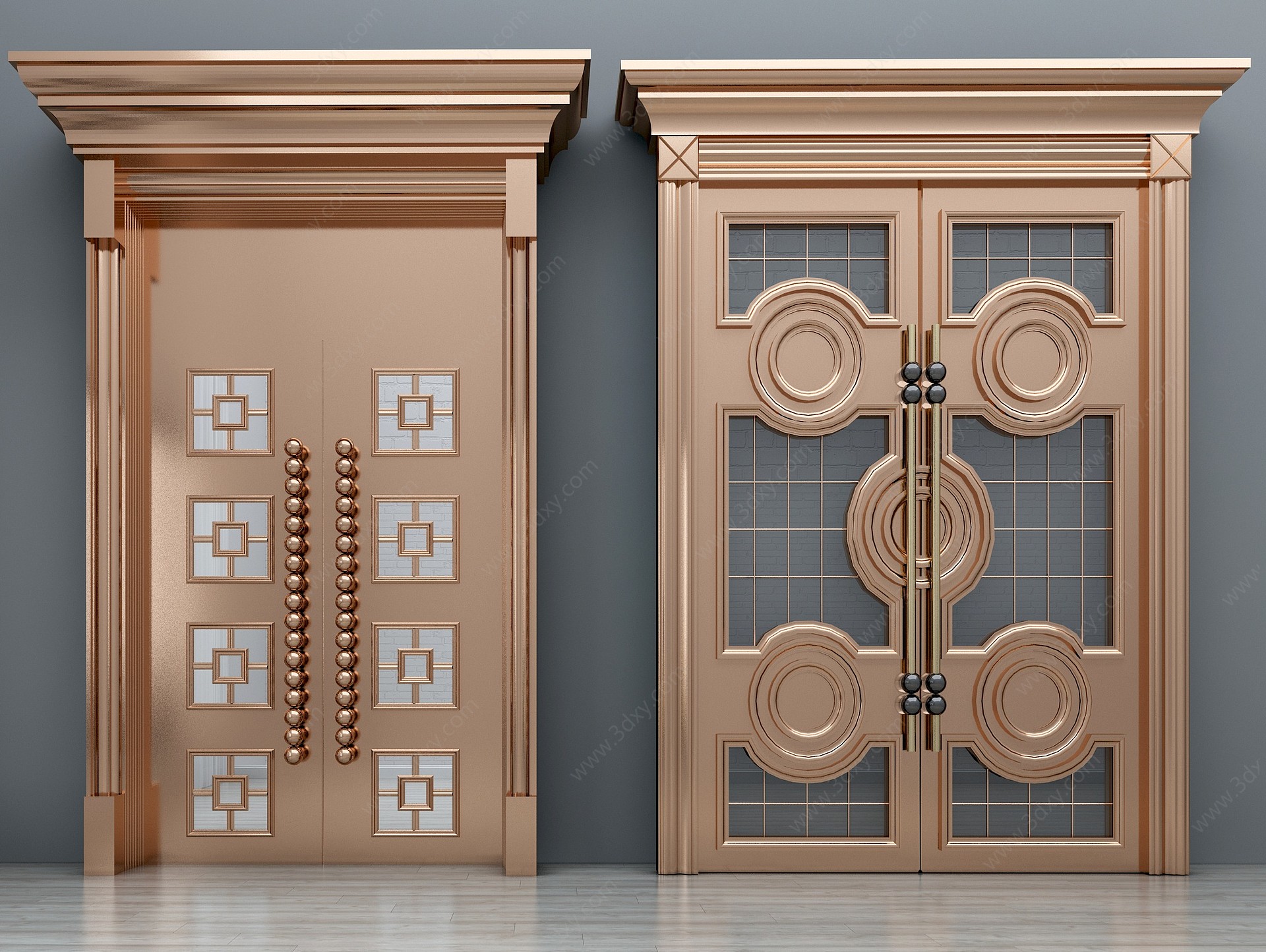 欧式实木金属双开门组合3D模型
