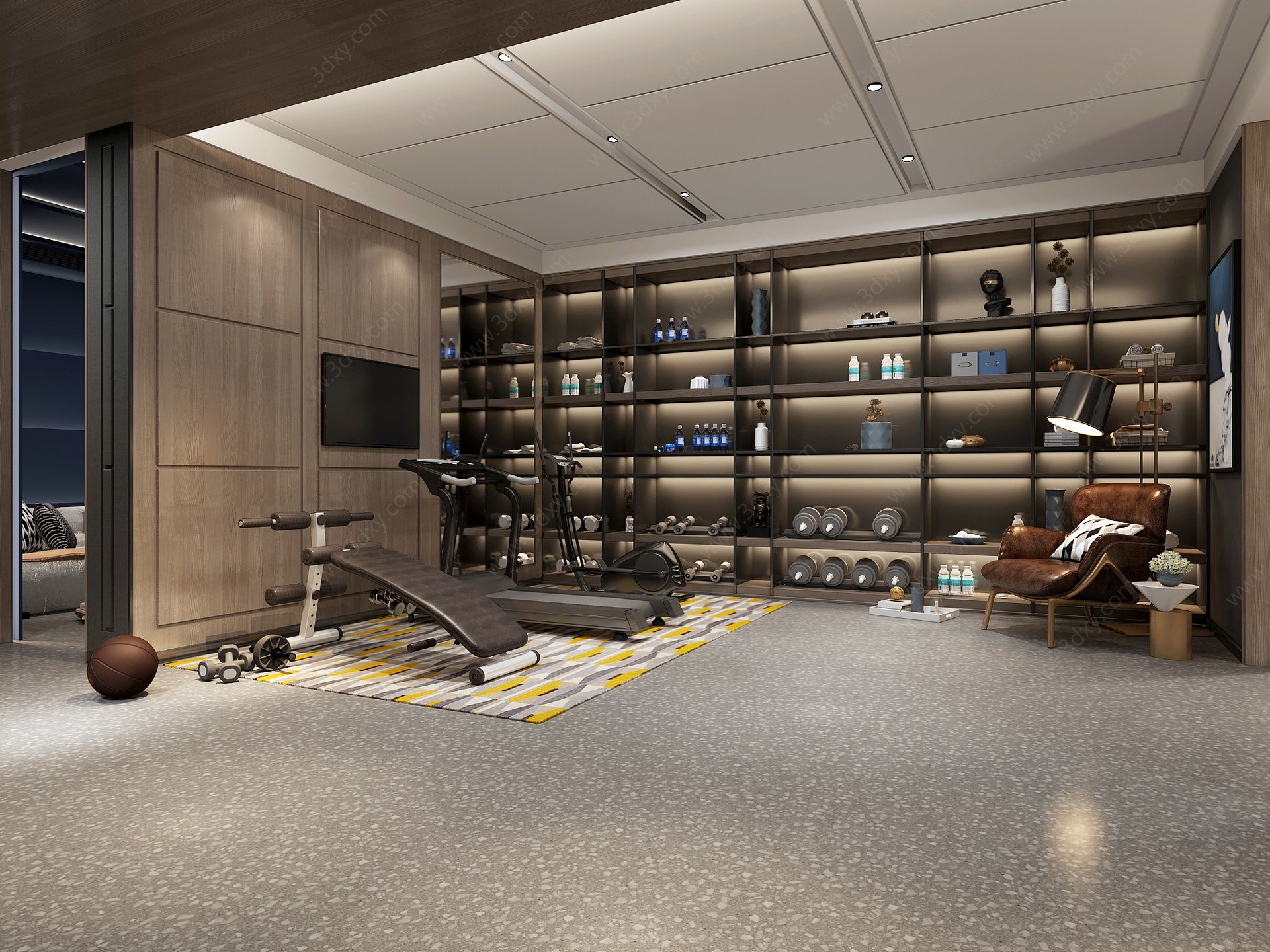现代地下室健身休闲娱乐区3D模型