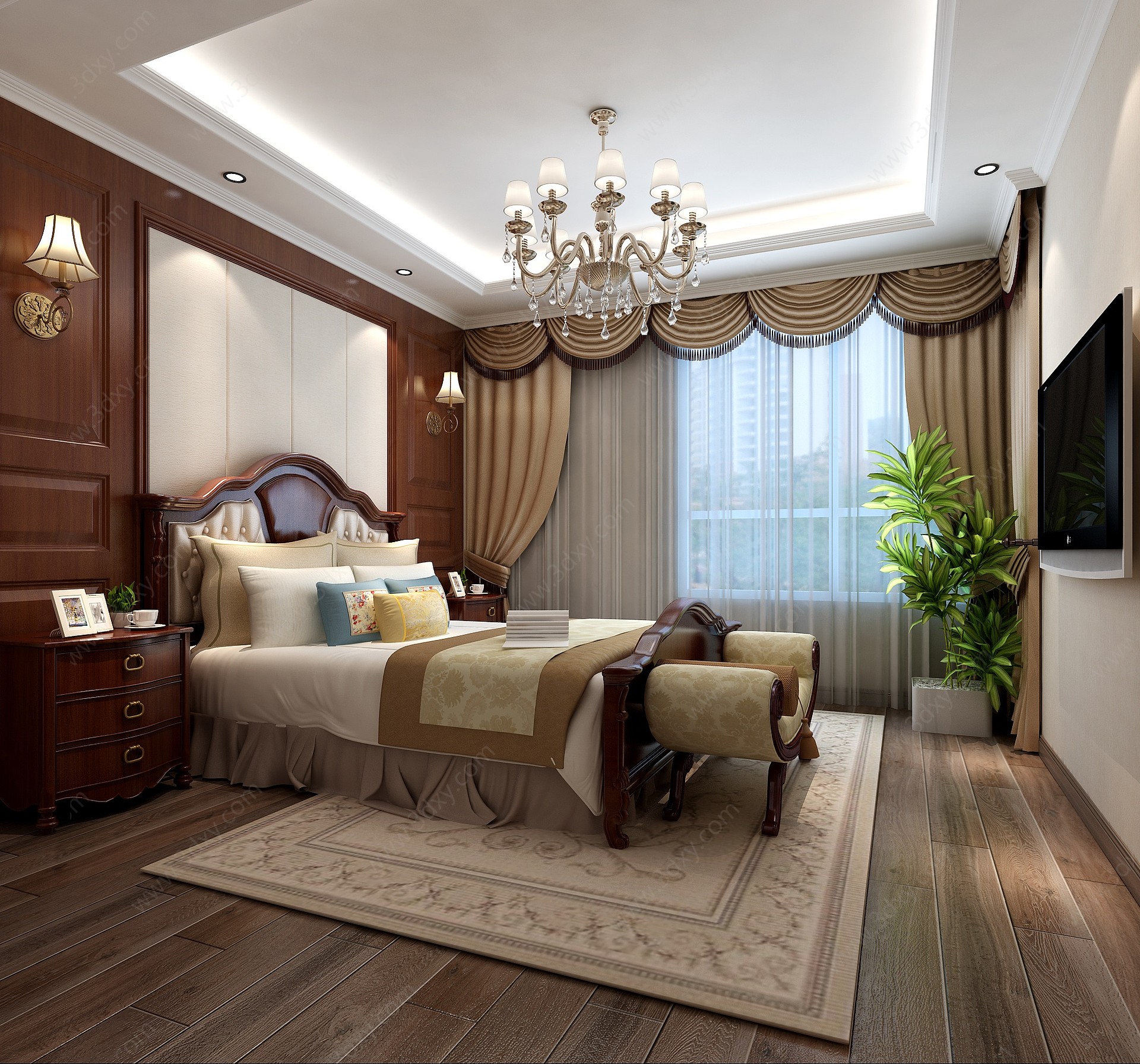 美式简约卧室床家具床3D模型