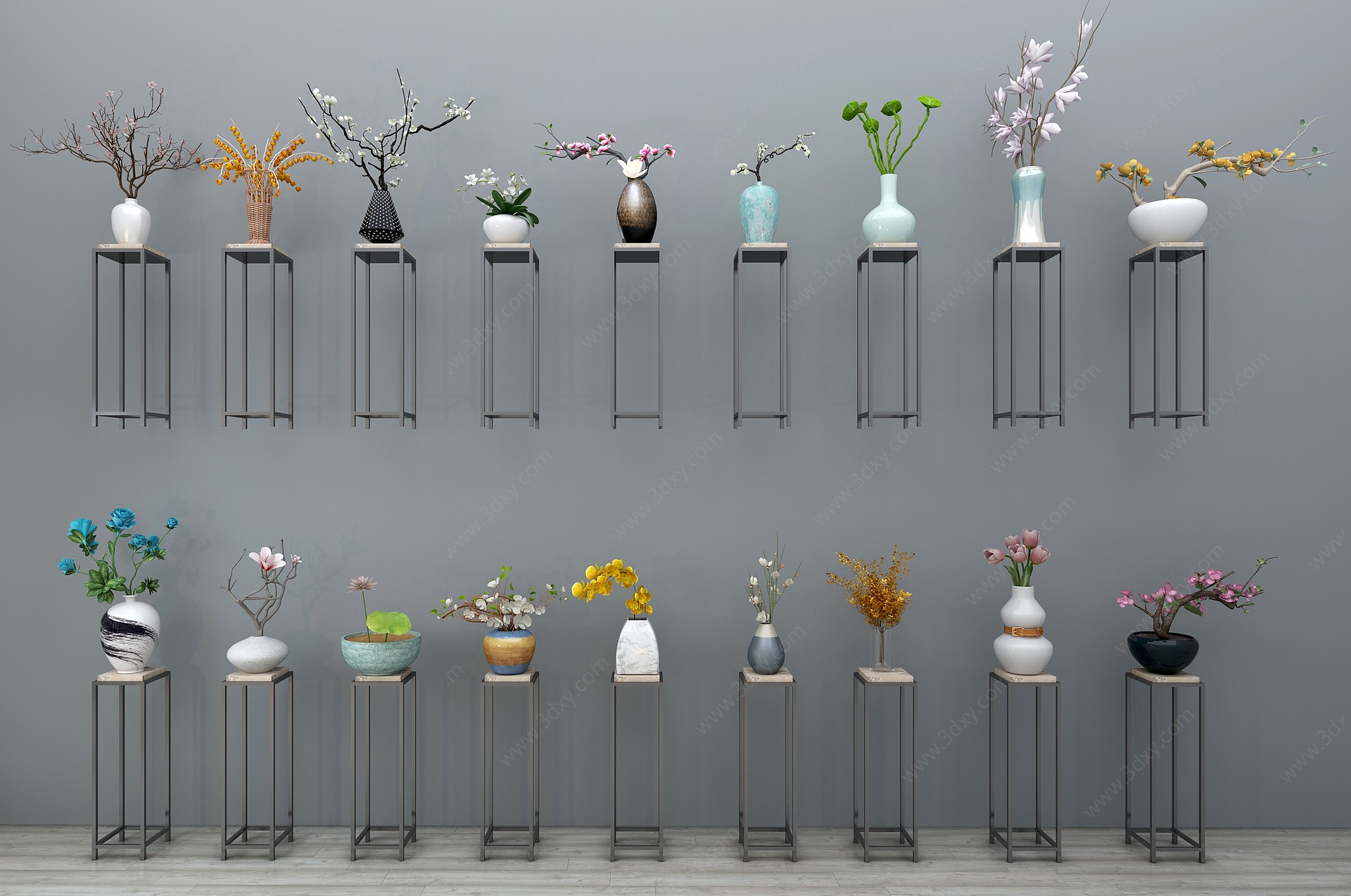 新中式带底花瓶摆件组合3D模型
