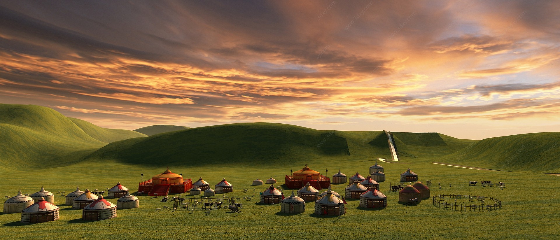 新中式蒙古包自然场景3D模型