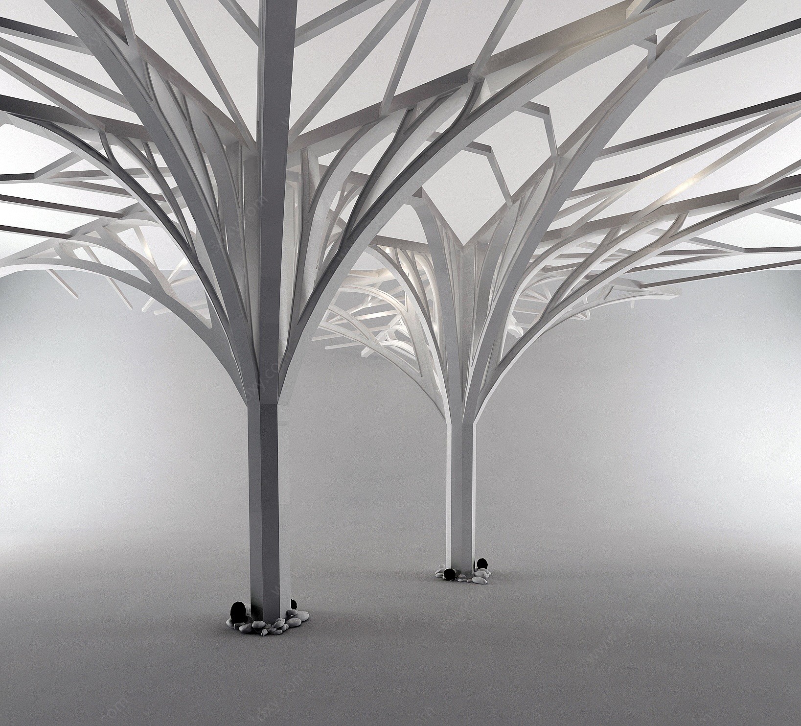 现代树造型柱子树干3D模型