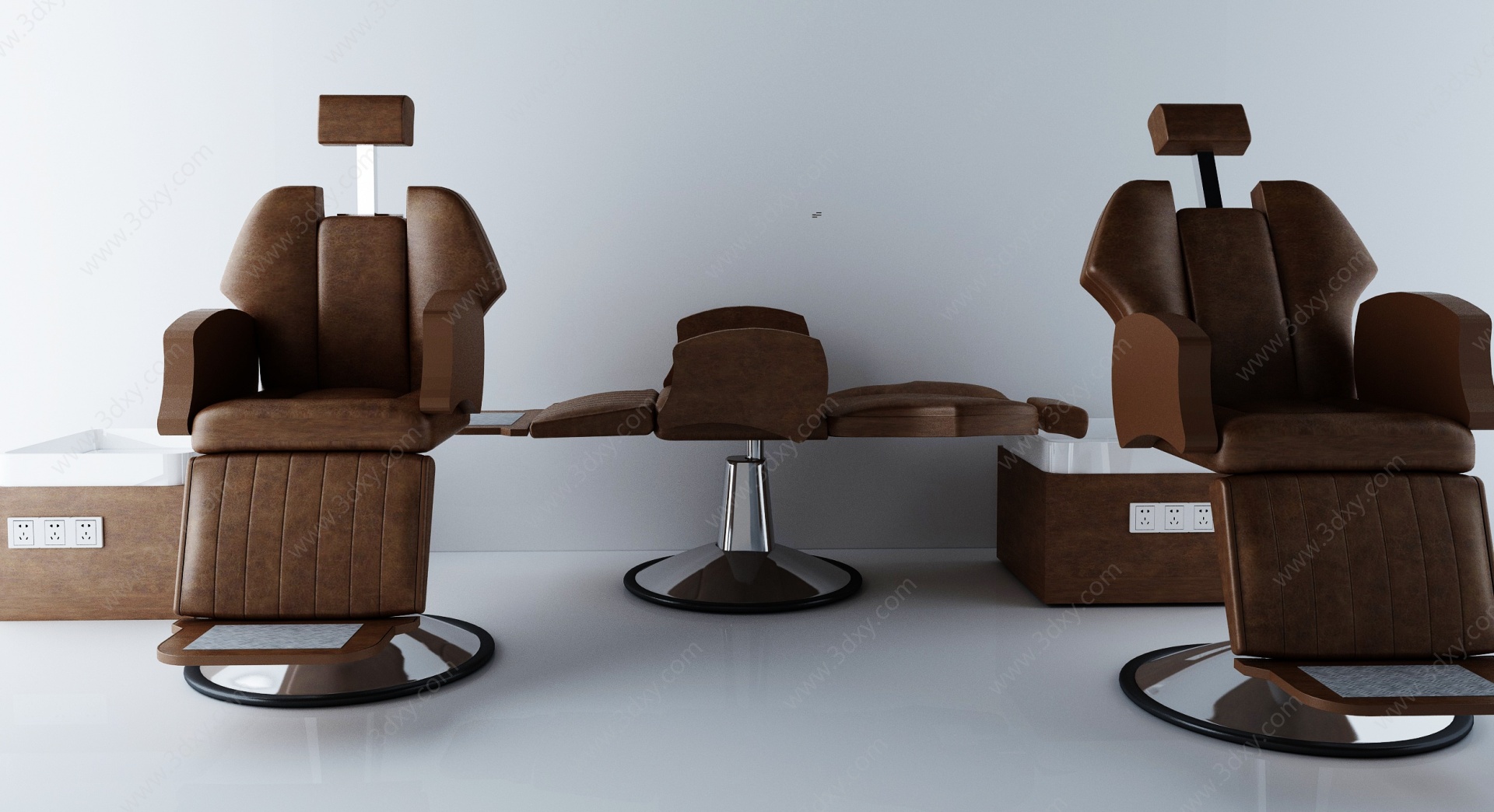 现代躺椅和理发店椅子3D模型
