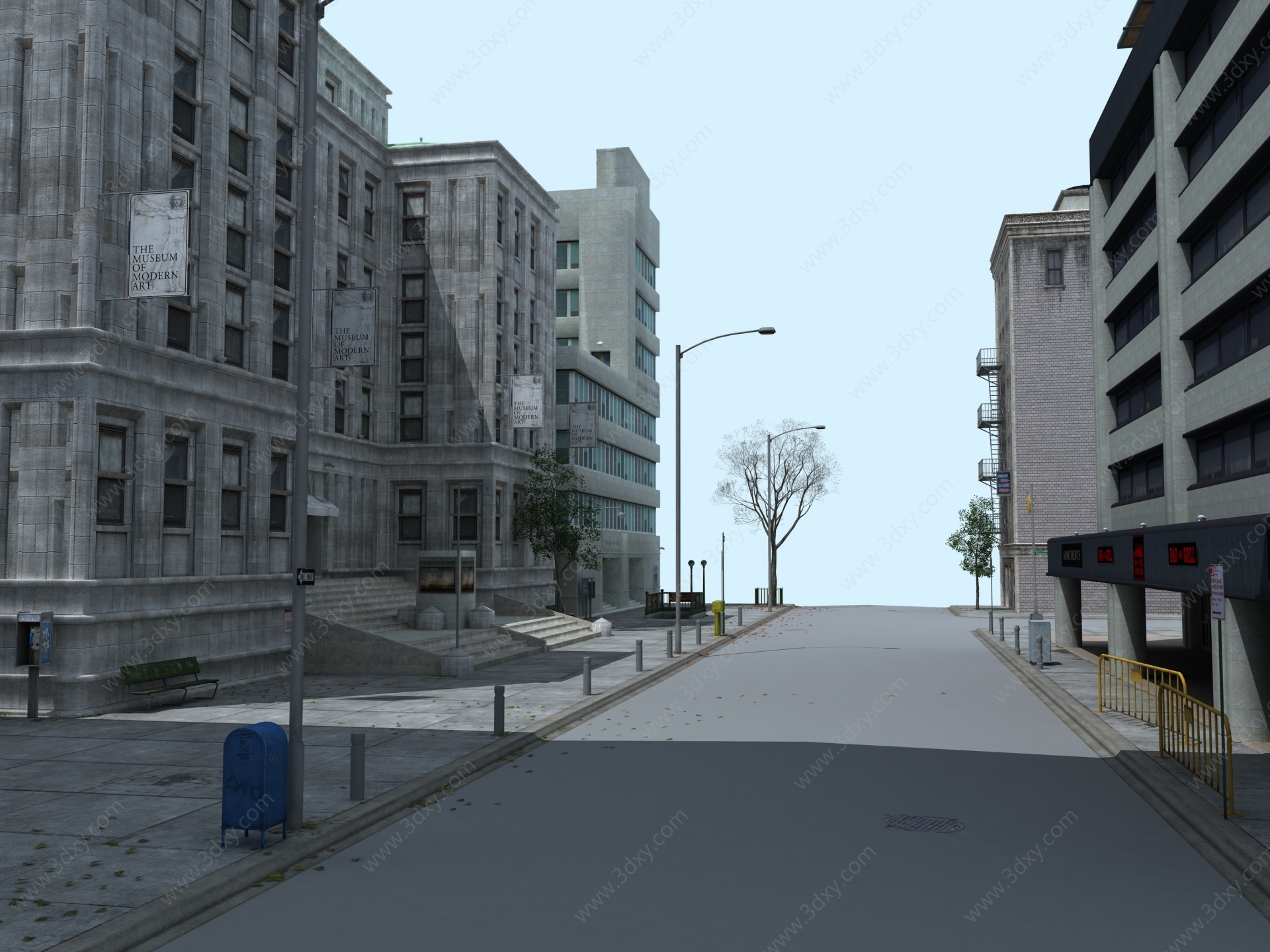香港街道围栏马路街道3D模型