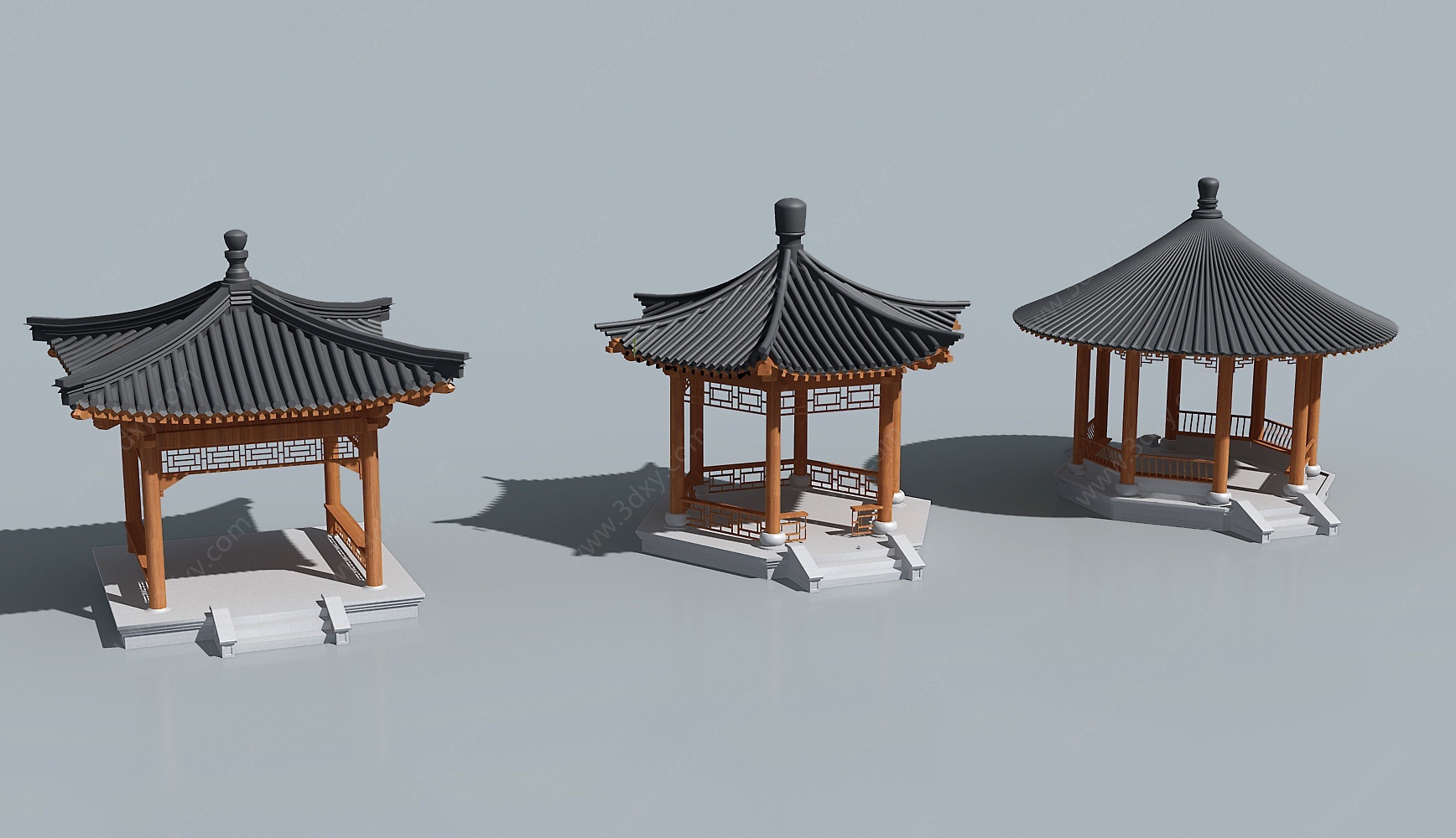 中式古建圆形六角凉亭3D模型