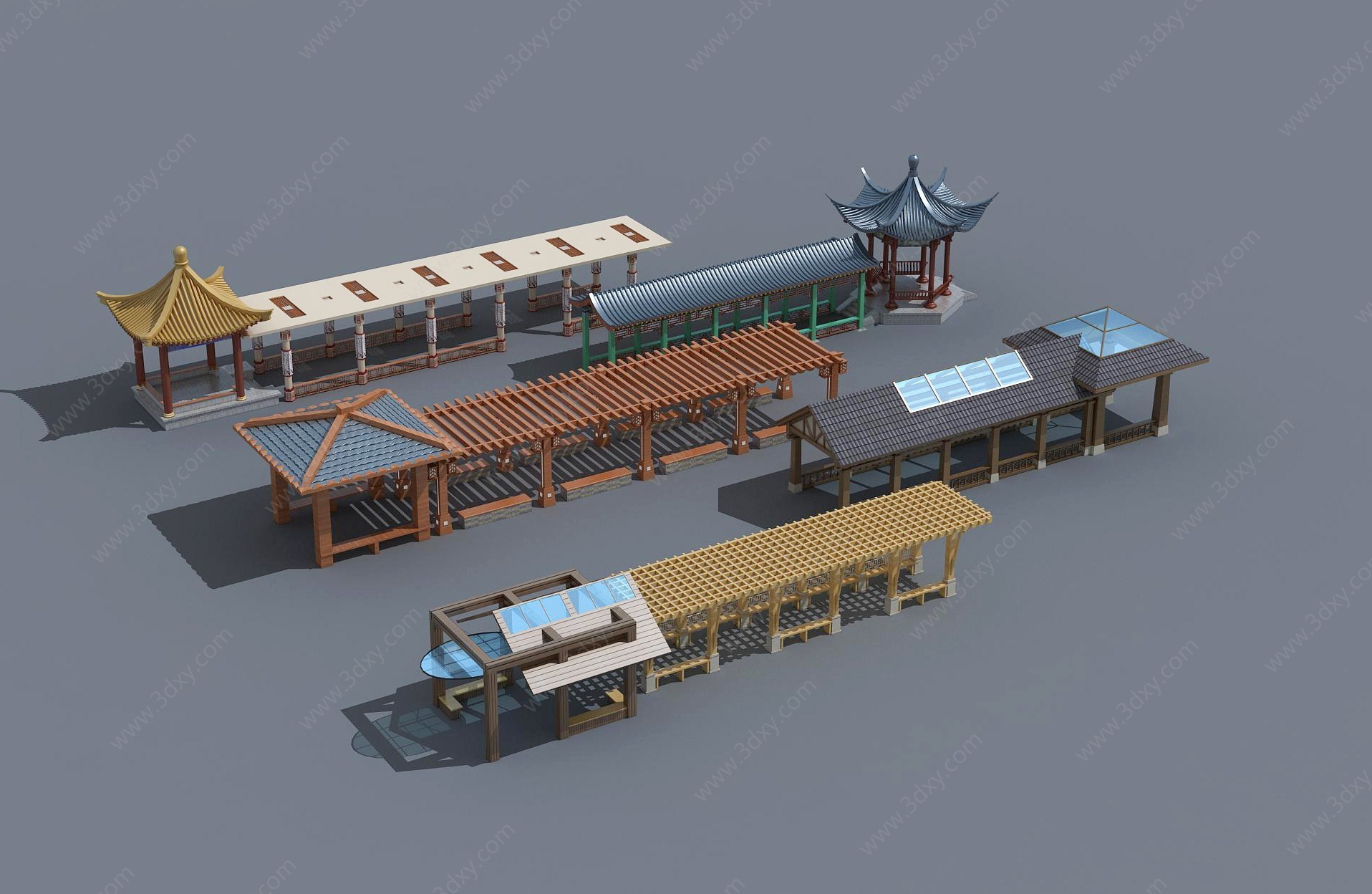 中式古建景观长廊3D模型