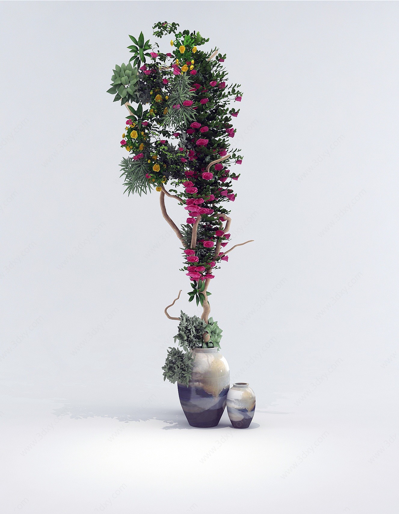 工业风干枝花缸花艺植物3D模型
