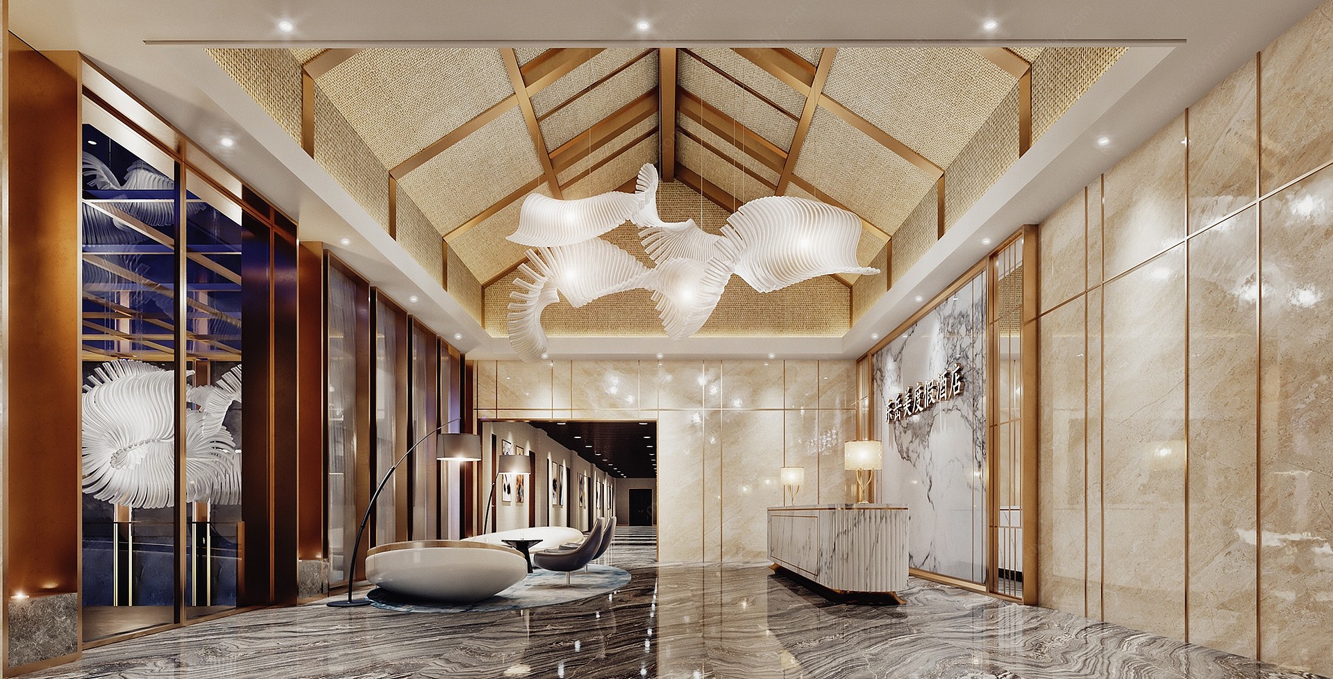 新中式酒店大堂大厅3D模型